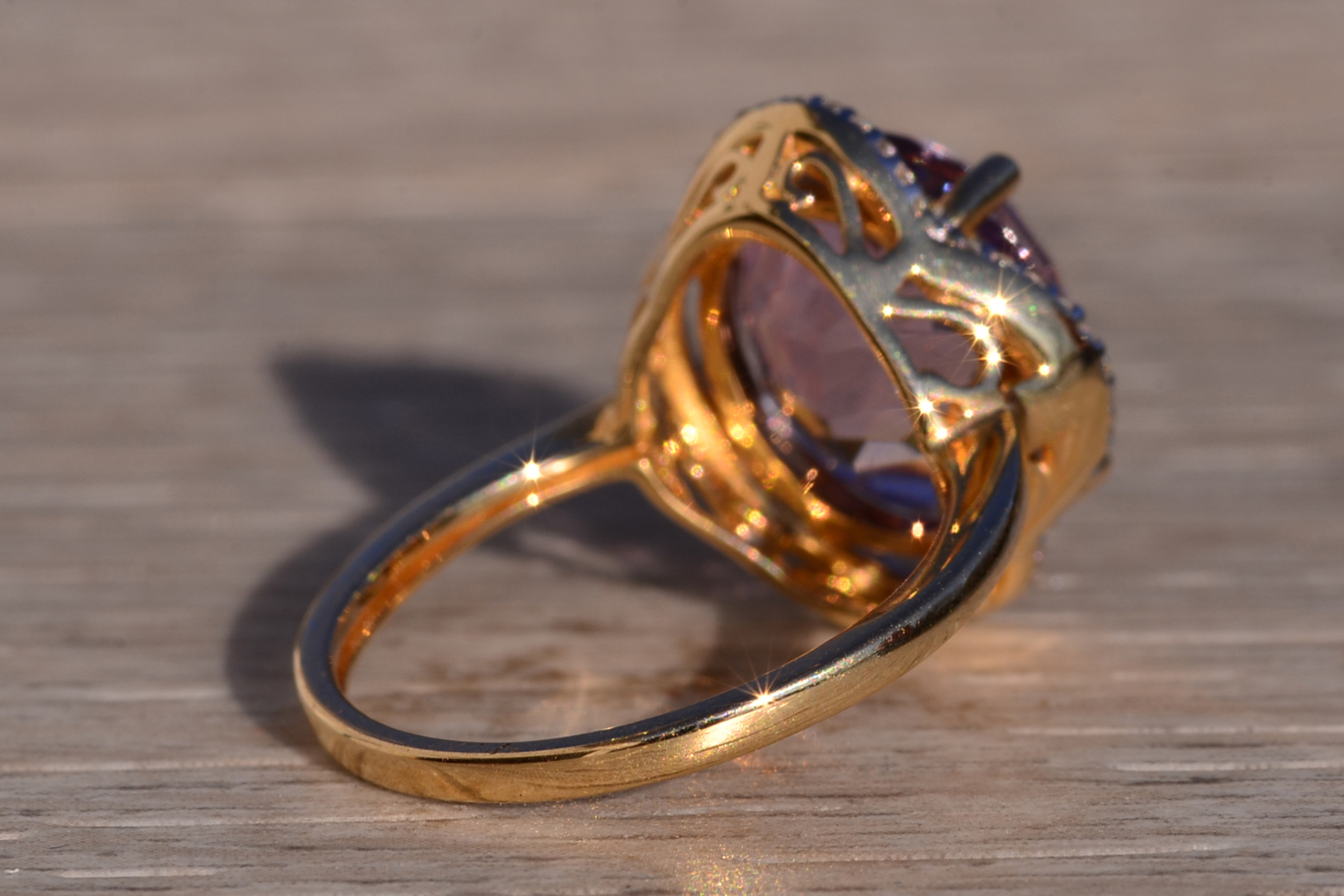 SOLD - The 17th Avenue: Oval Checkerboard Cut Amethyst and Diamond Cocktail Ring - Image 5