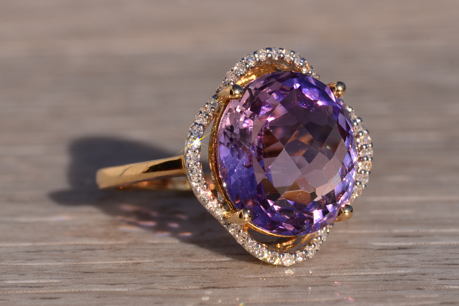 SOLD - The 17th Avenue: Oval Checkerboard Cut Amethyst and Diamond Cocktail Ring - Image 6