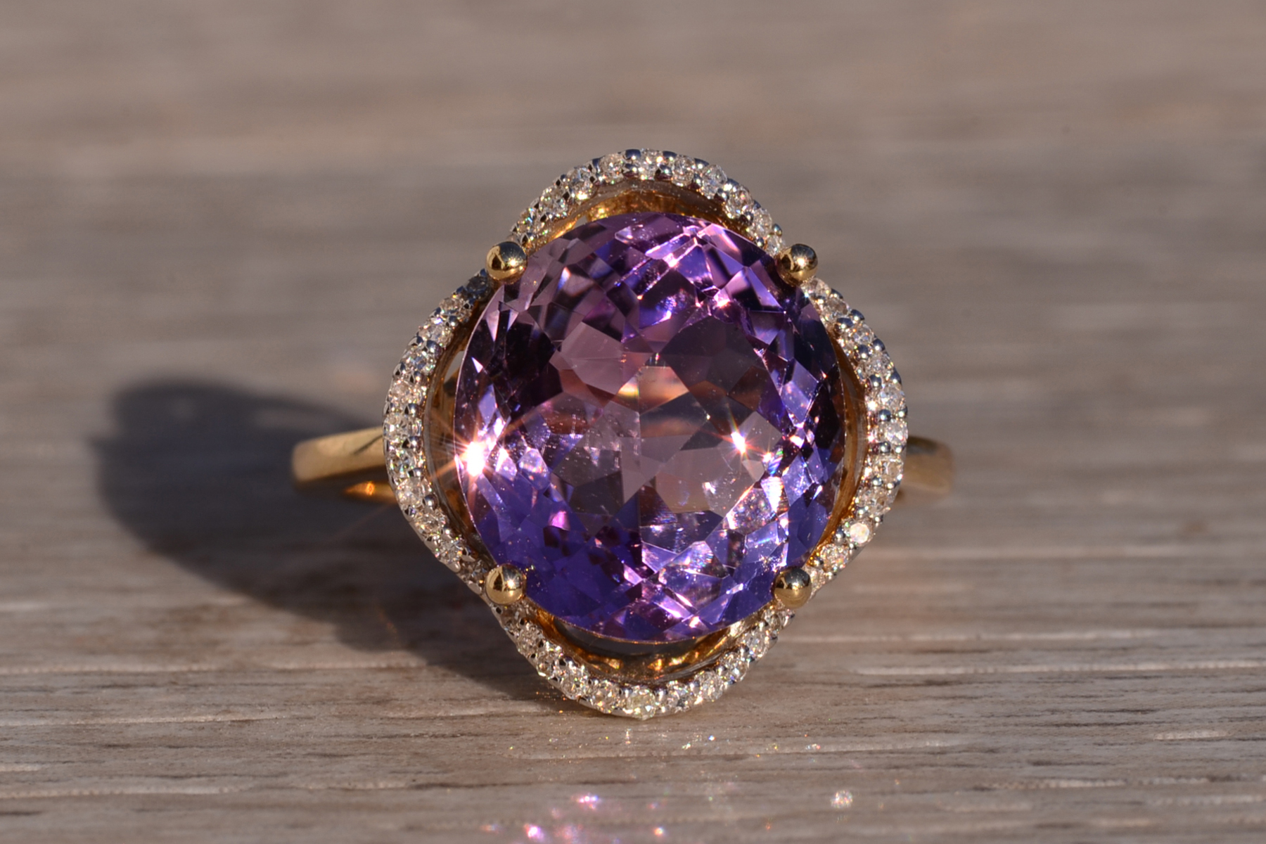 SOLD - The 17th Avenue: Oval Checkerboard Cut Amethyst and Diamond Cocktail Ring - Image 7