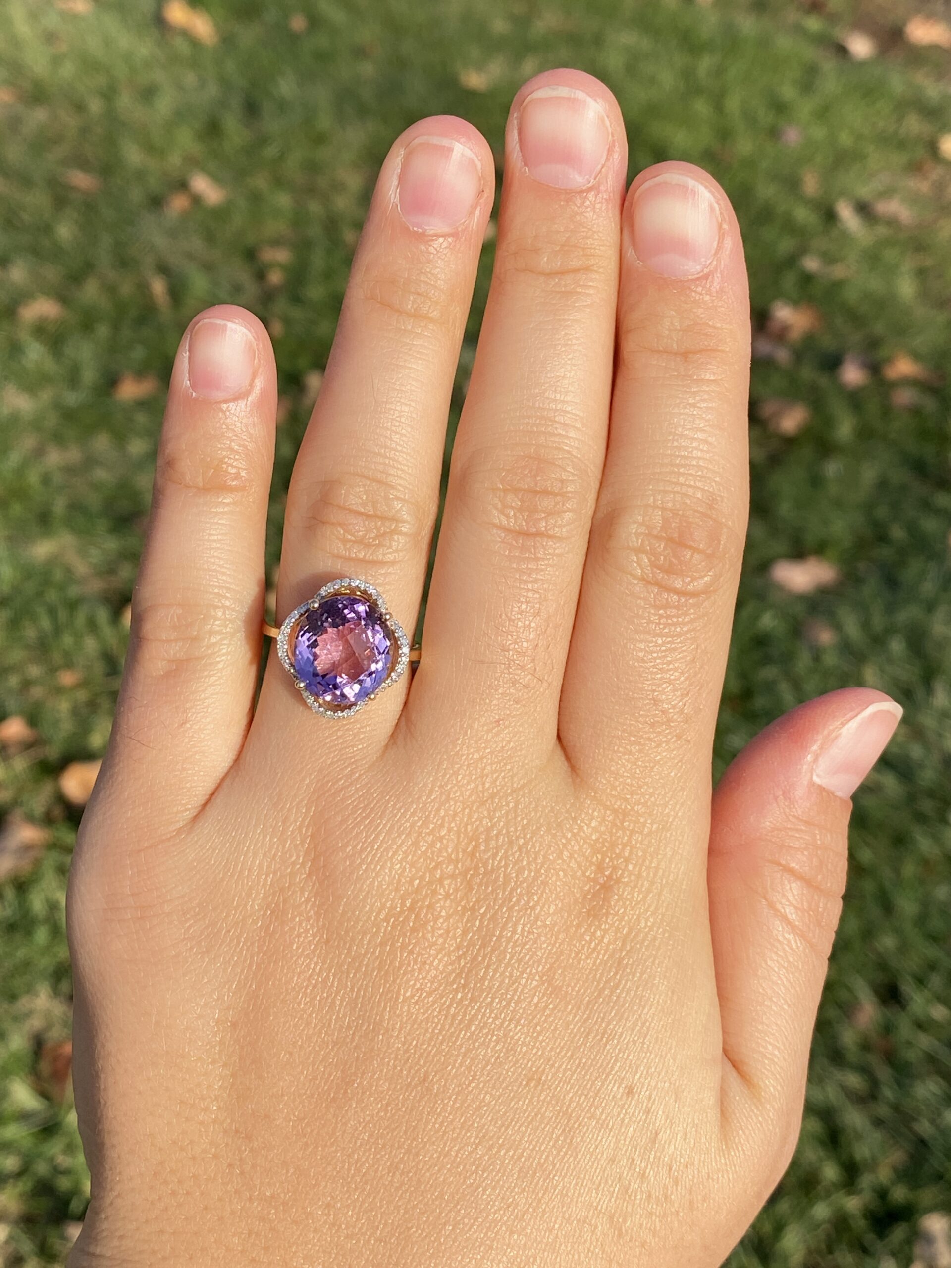 SOLD - The 17th Avenue: Oval Checkerboard Cut Amethyst and Diamond Cocktail Ring - Image 8