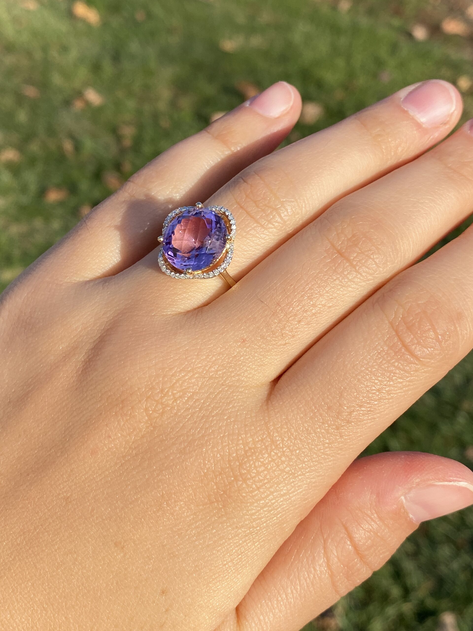 SOLD - The 17th Avenue: Oval Checkerboard Cut Amethyst and Diamond Cocktail Ring - Image 9