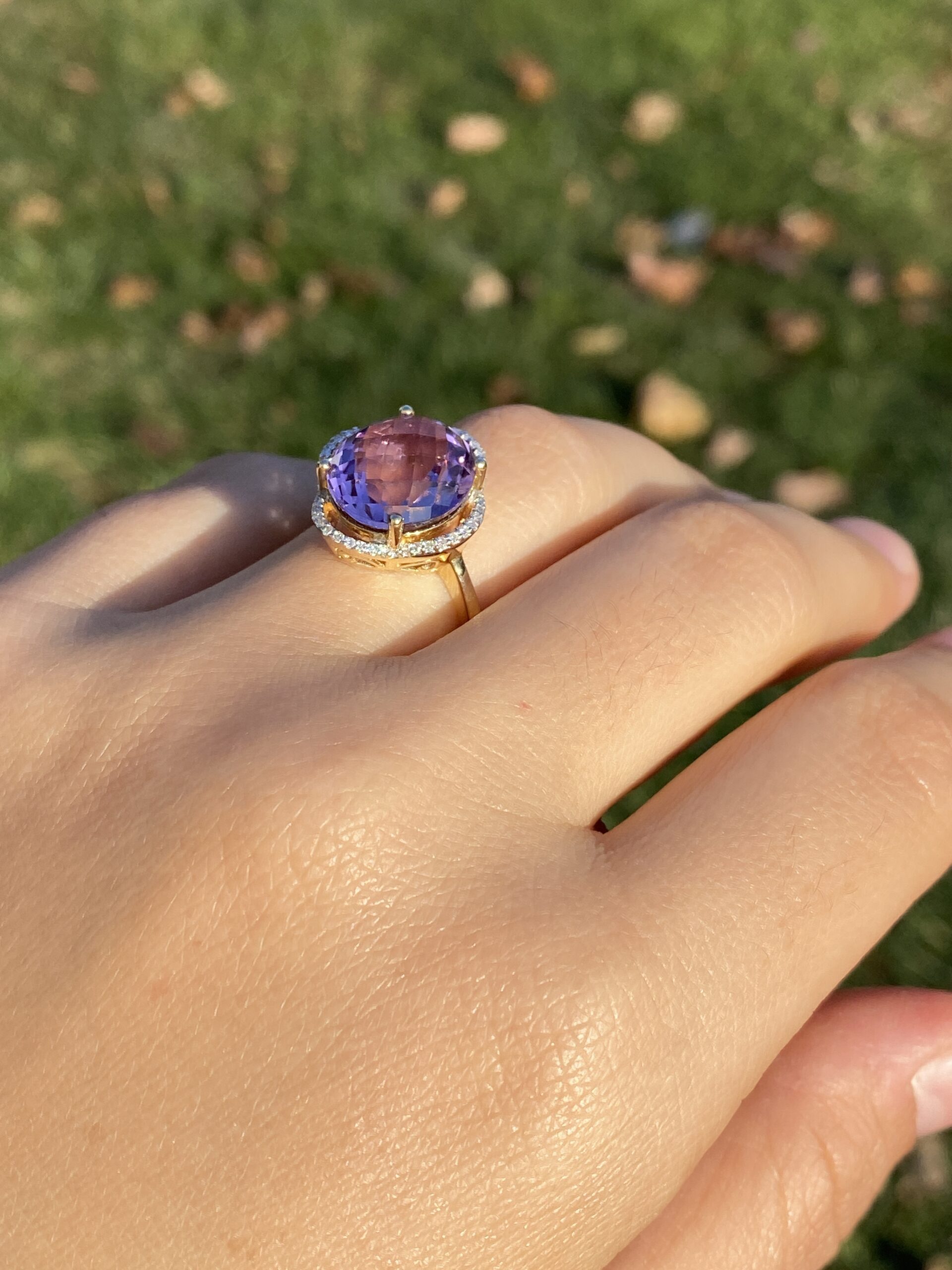 SOLD - The 17th Avenue: Oval Checkerboard Cut Amethyst and Diamond Cocktail Ring - Image 10