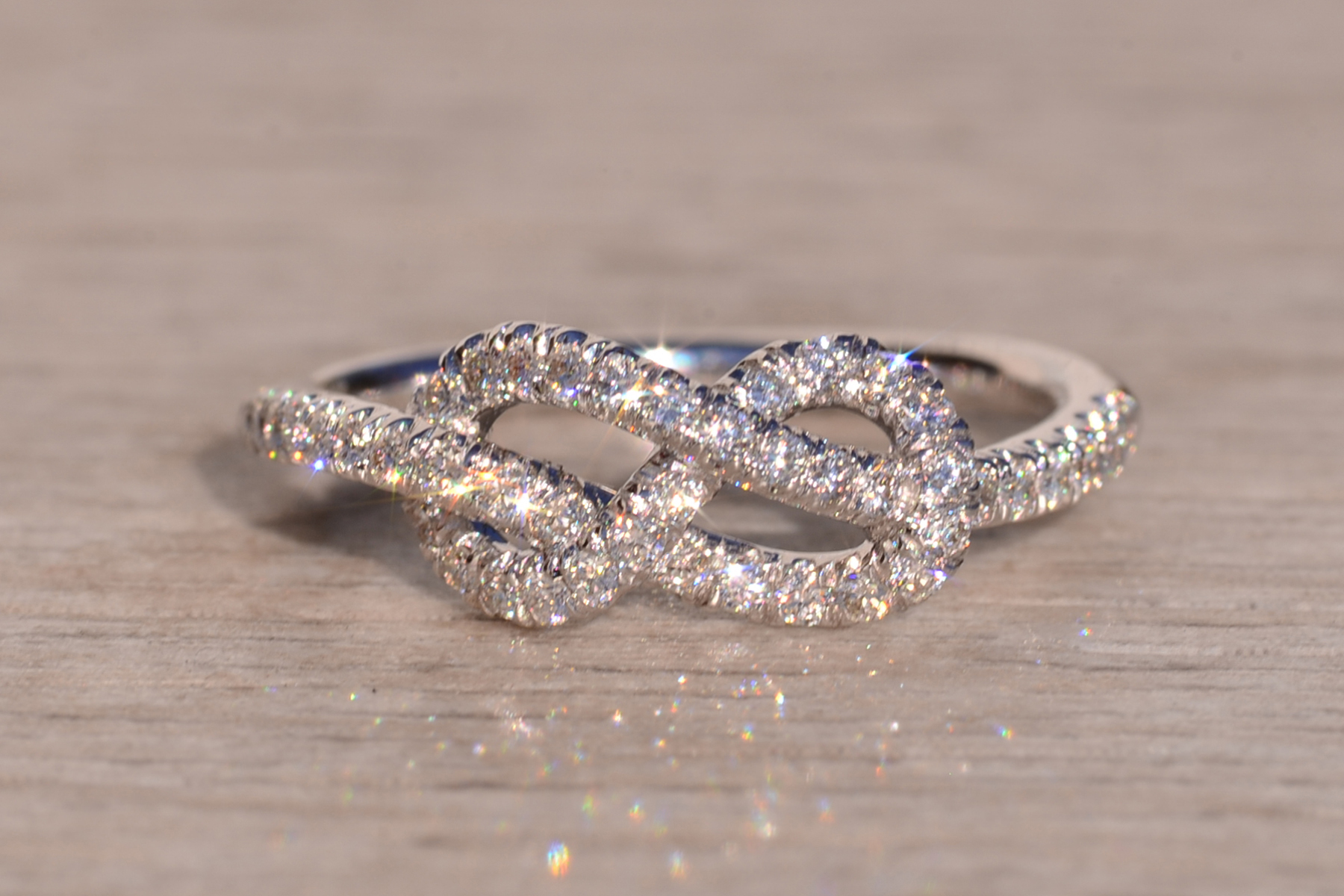SOLD - The 52nd Avenue: Gabriel & Company White Gold Diamond Knot Ring - Image 2