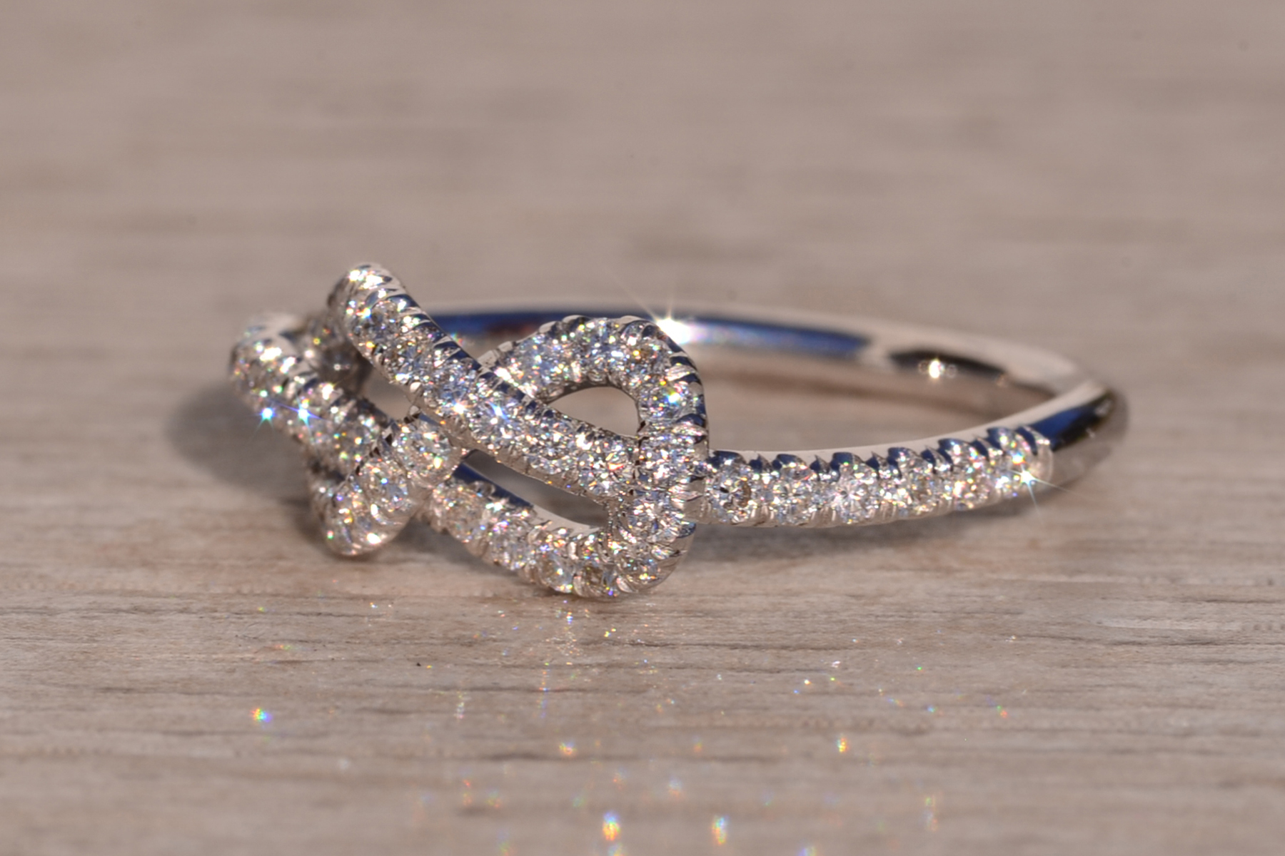 SOLD - The 52nd Avenue: Gabriel & Company White Gold Diamond Knot Ring - Image 3