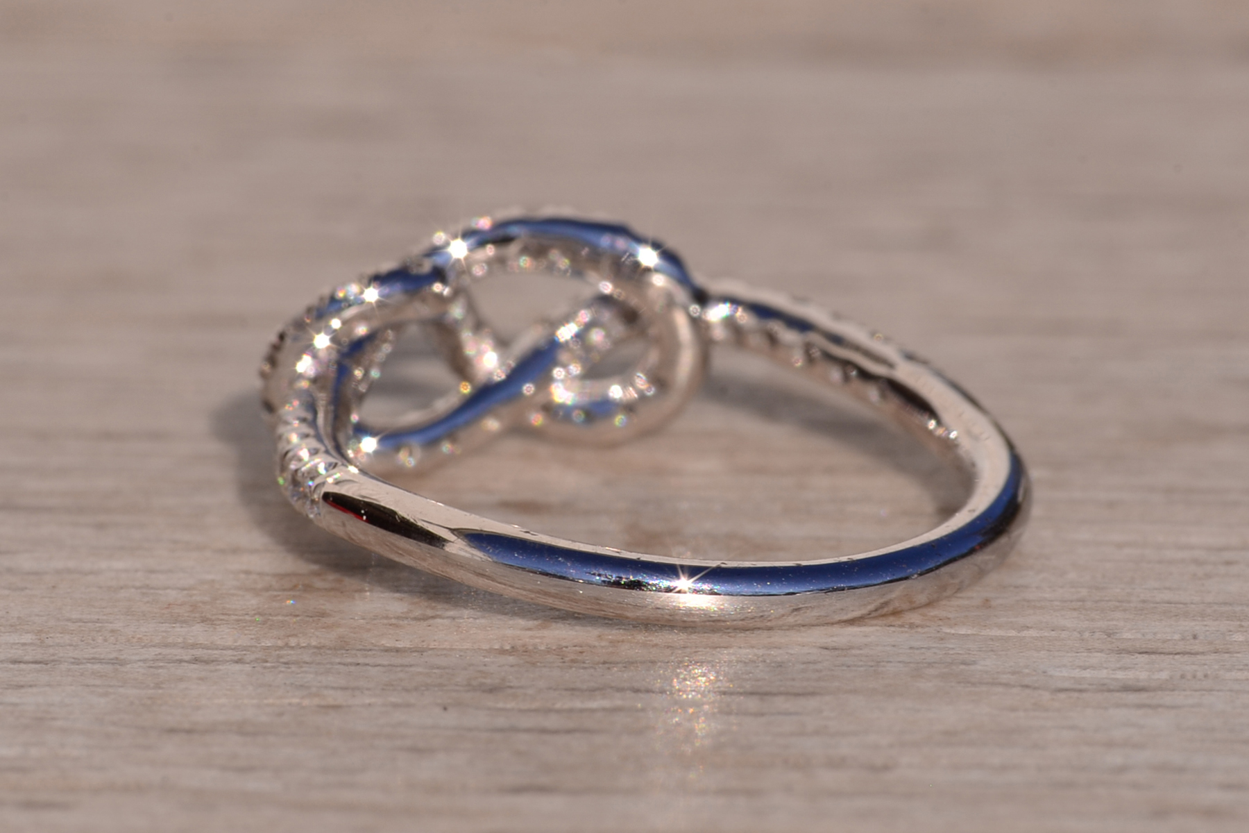 SOLD - The 52nd Avenue: Gabriel & Company White Gold Diamond Knot Ring - Image 4