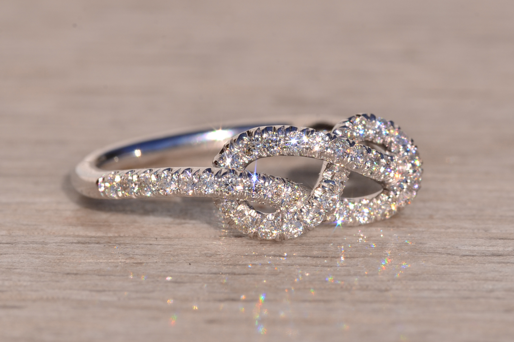 SOLD - The 52nd Avenue: Gabriel & Company White Gold Diamond Knot Ring - Image 6