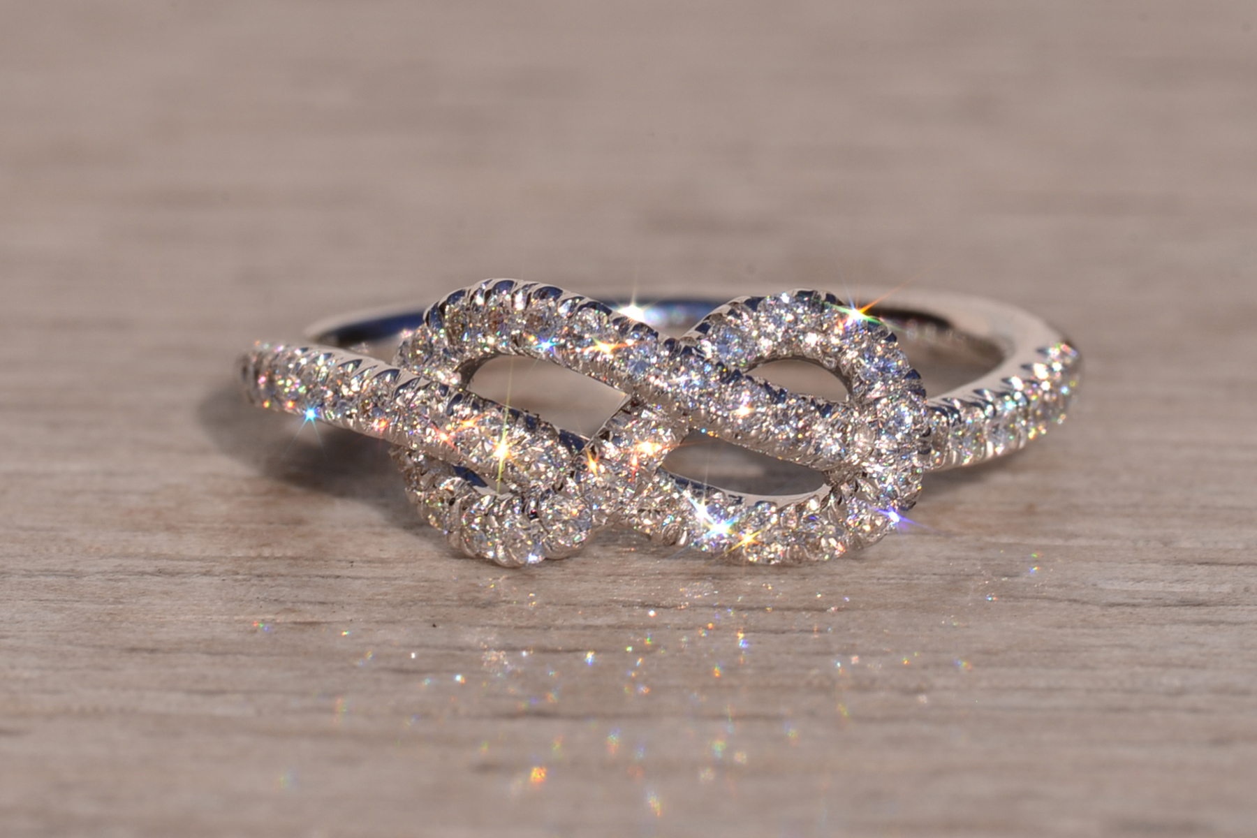 SOLD - The 52nd Avenue: Gabriel & Company White Gold Diamond Knot Ring - Image 7