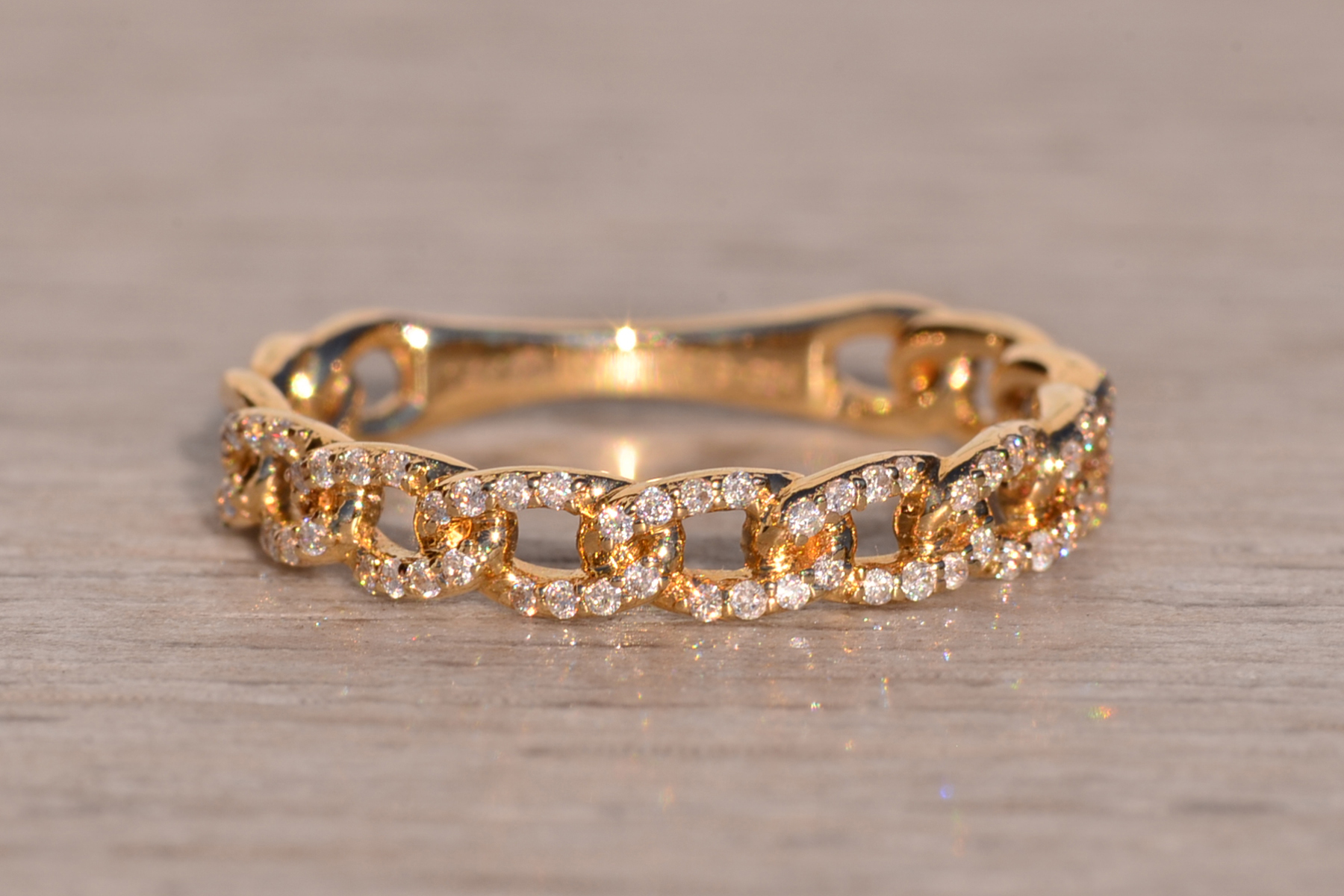 SOLD - The 8th Avenue: Yellow Gold Curb Link Ring with Natural Diamonds - Image 2