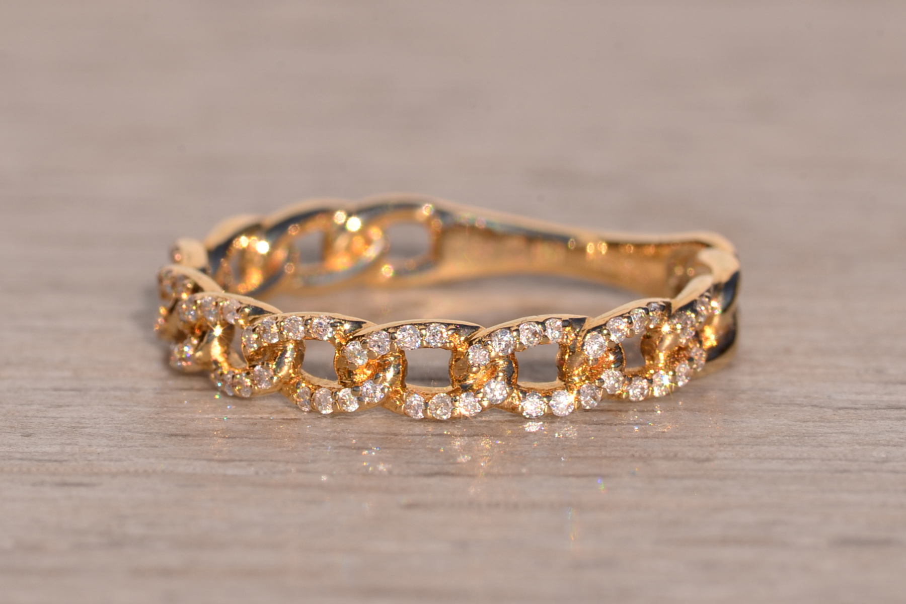 SOLD - The 8th Avenue: Yellow Gold Curb Link Ring with Natural Diamonds - Image 3