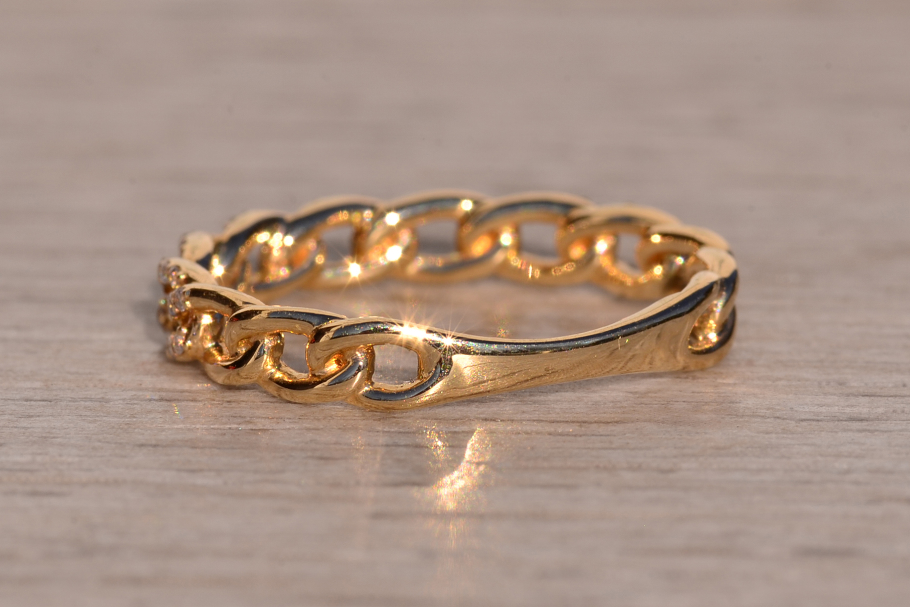SOLD - The 8th Avenue: Yellow Gold Curb Link Ring with Natural Diamonds - Image 4
