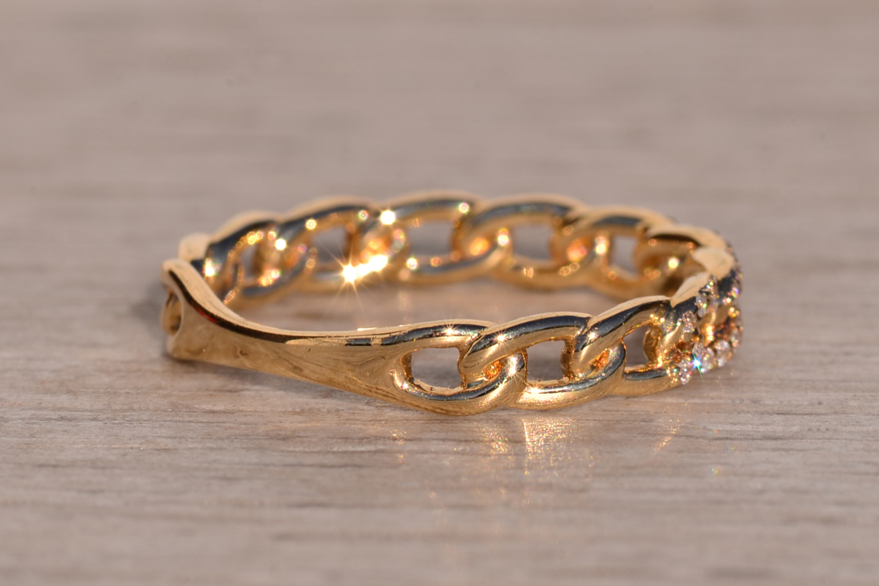 SOLD - The 8th Avenue: Yellow Gold Curb Link Ring with Natural Diamonds - Image 5