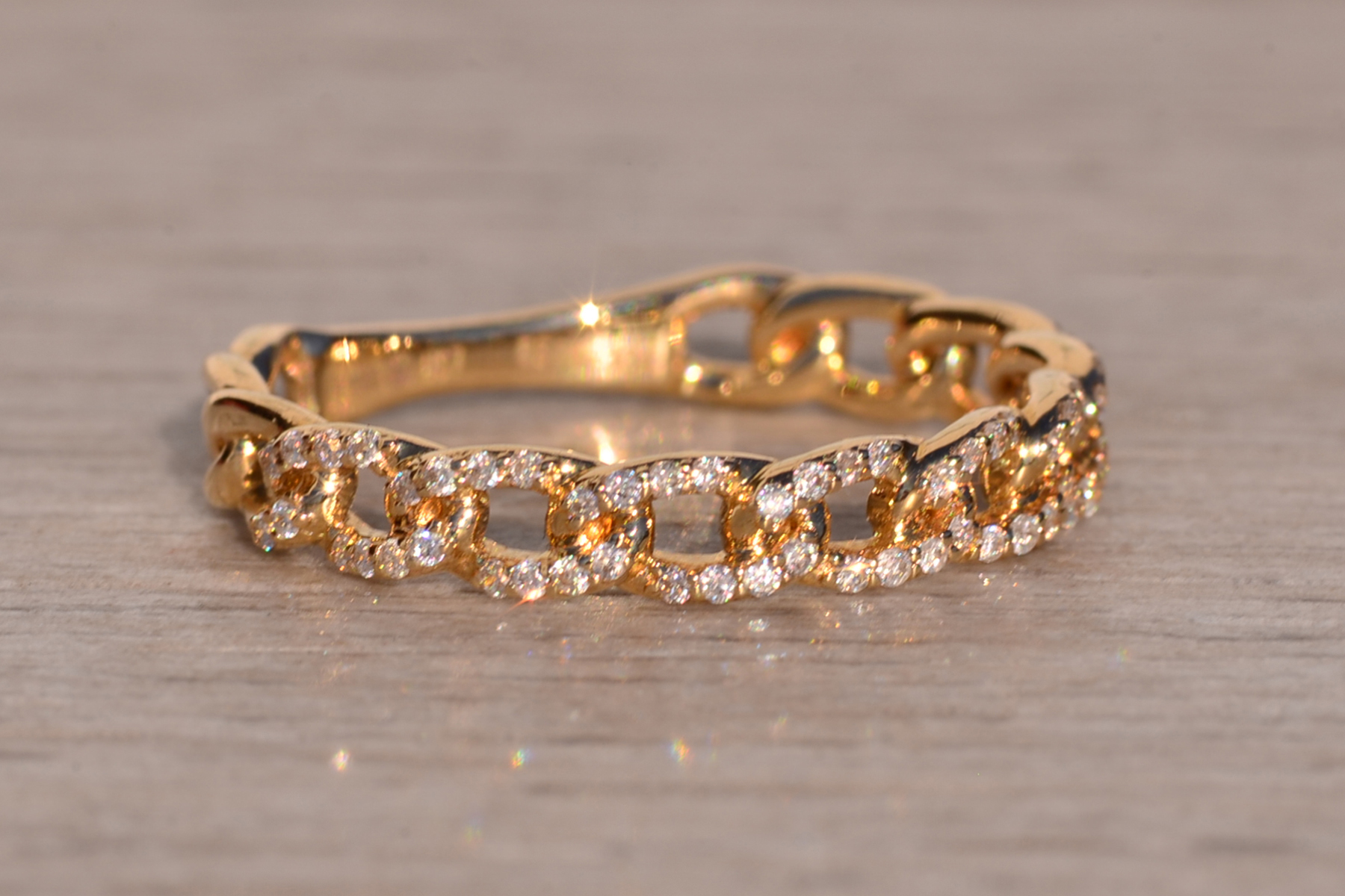 SOLD - The 8th Avenue: Yellow Gold Curb Link Ring with Natural Diamonds - Image 6