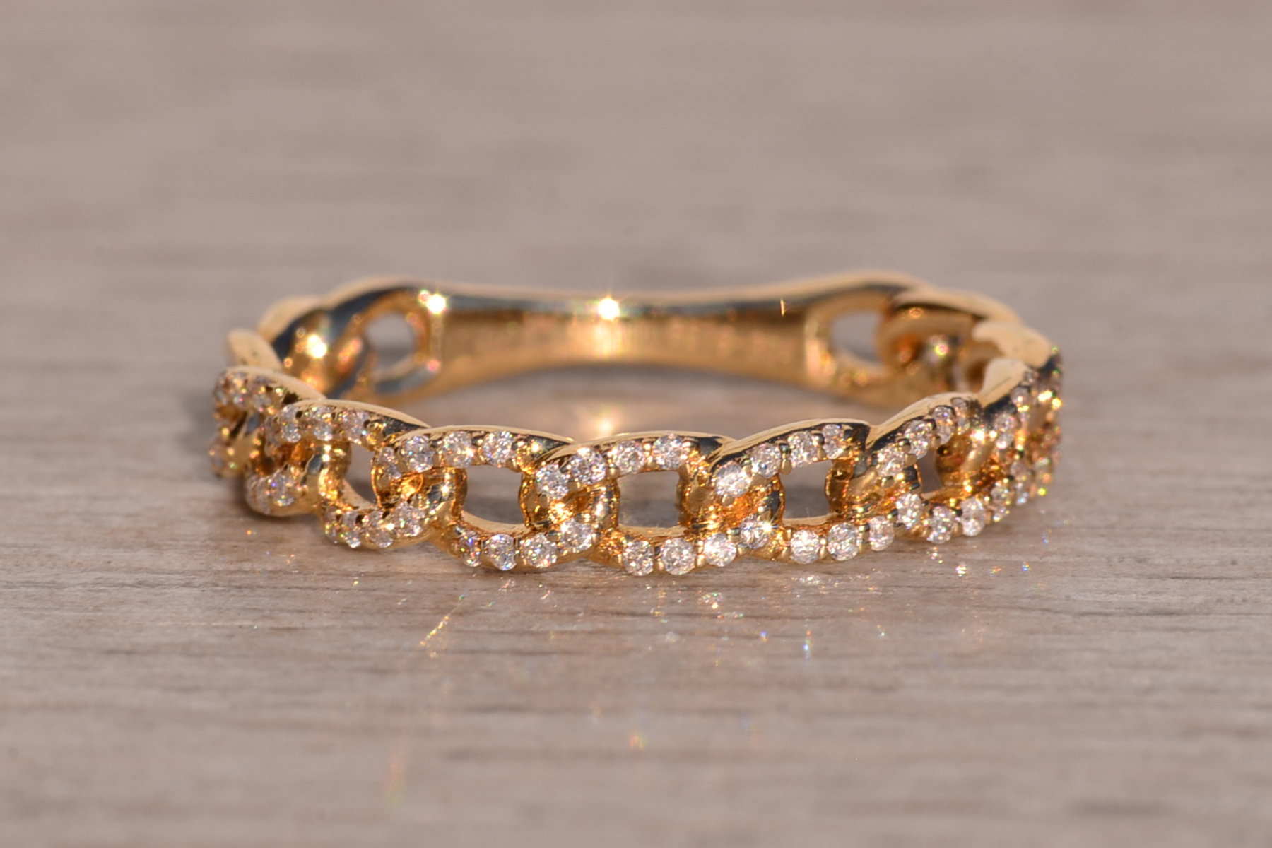 SOLD - The 8th Avenue: Yellow Gold Curb Link Ring with Natural Diamonds - Image 7