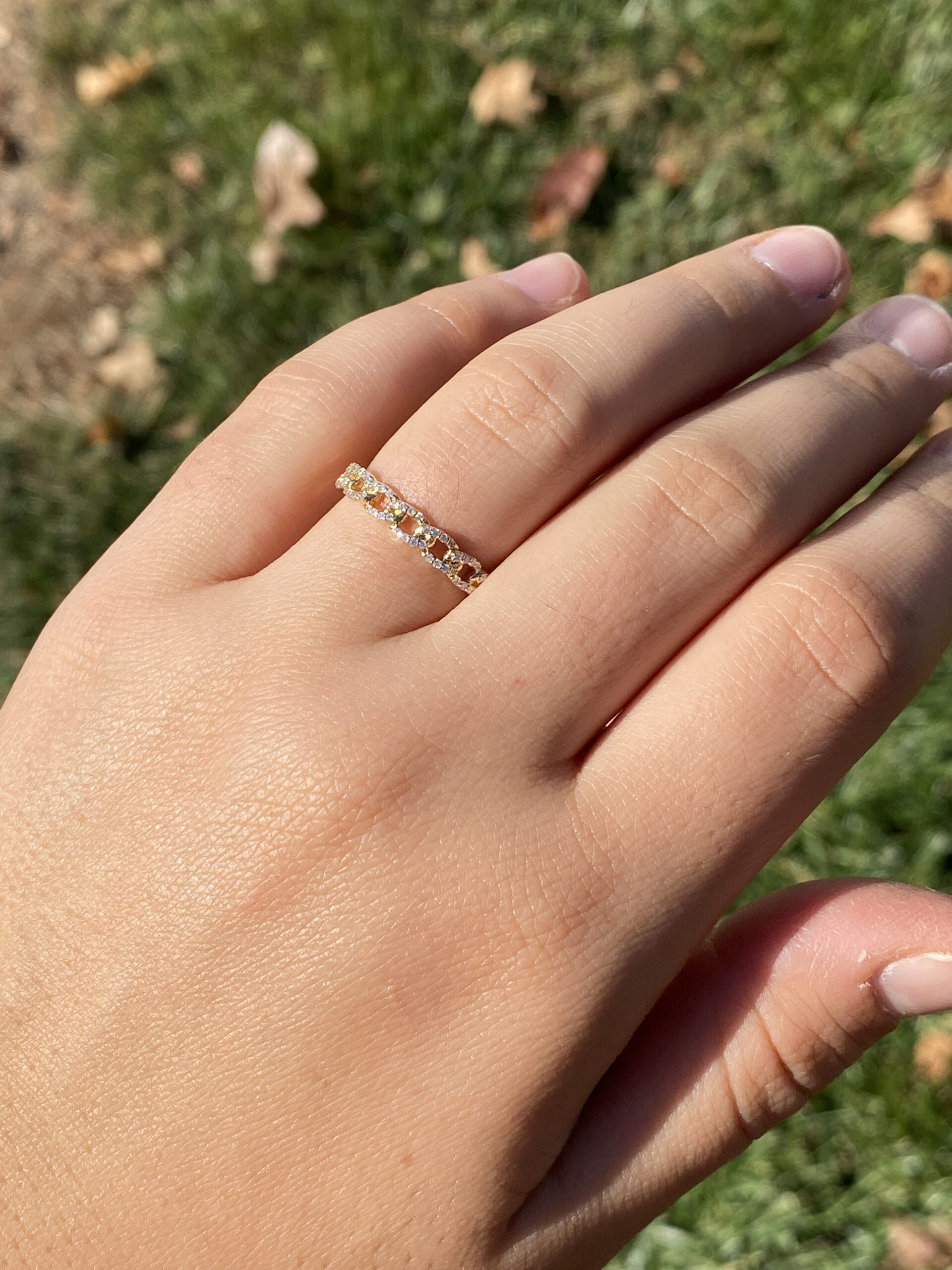 SOLD - The 8th Avenue: Yellow Gold Curb Link Ring with Natural Diamonds - Image 9