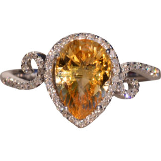 The 34th Avenue: Checkerboard Citrine and Natural Diamond Ring in White Gold