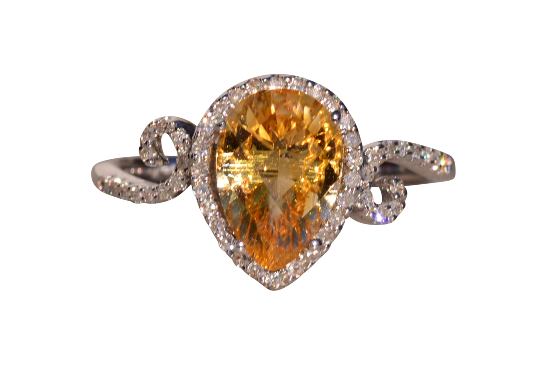 The 34th Avenue: Checkerboard Citrine and Natural Diamond Ring in White Gold