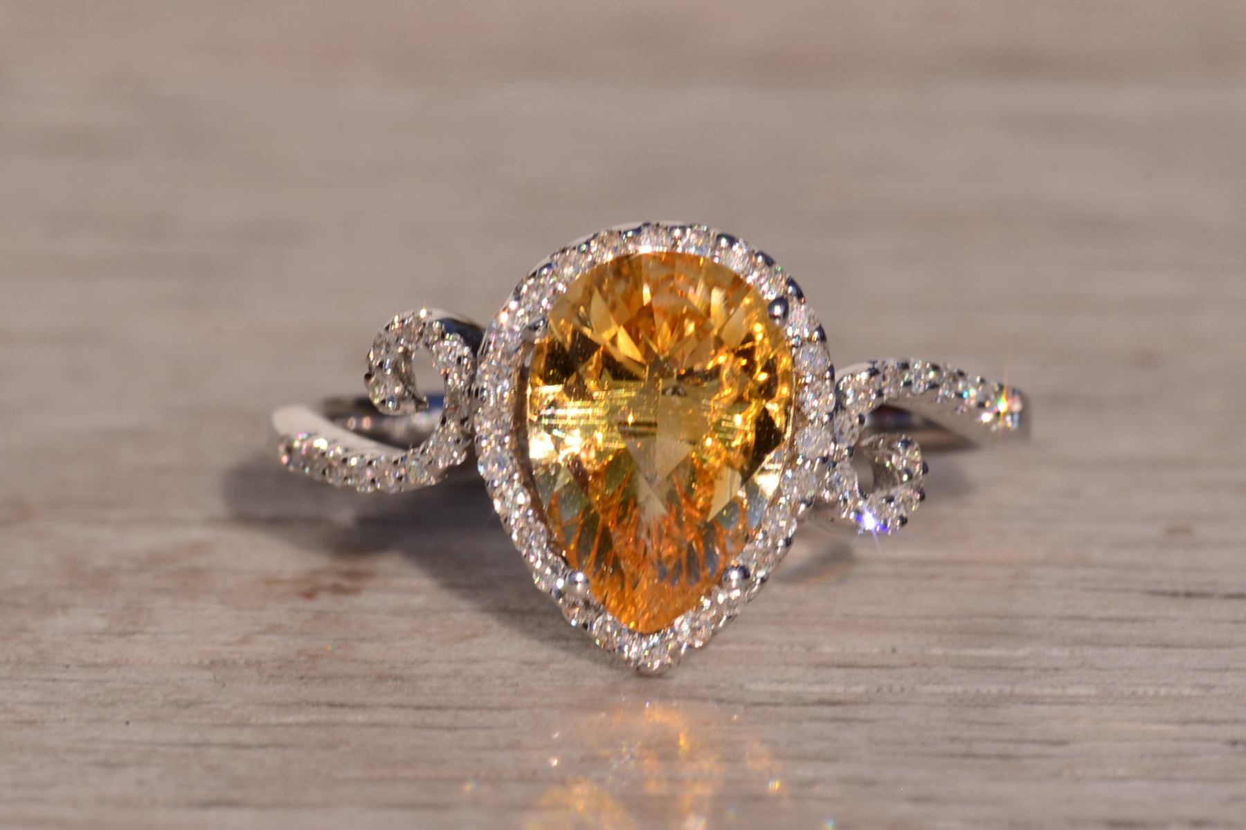 The 34th Avenue: Checkerboard Citrine and Natural Diamond Ring in White Gold - Image 2