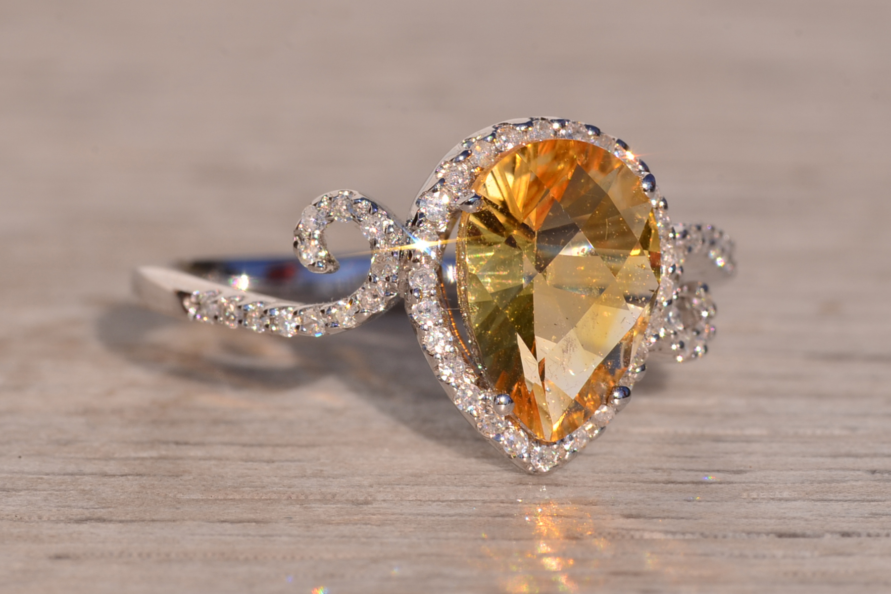The 34th Avenue: Checkerboard Citrine and Natural Diamond Ring in White Gold - Image 6
