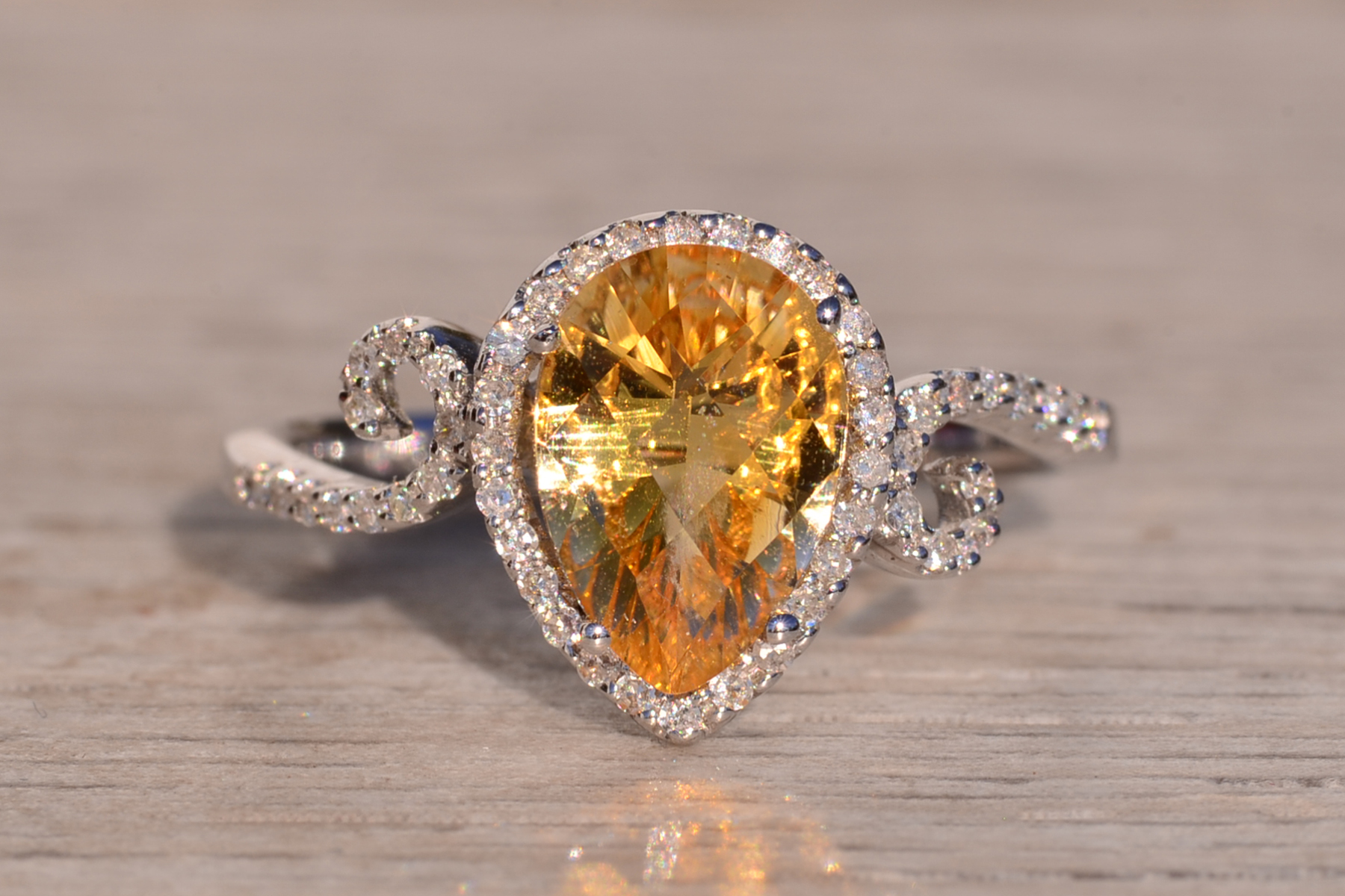 The 34th Avenue: Checkerboard Citrine and Natural Diamond Ring in White Gold - Image 8