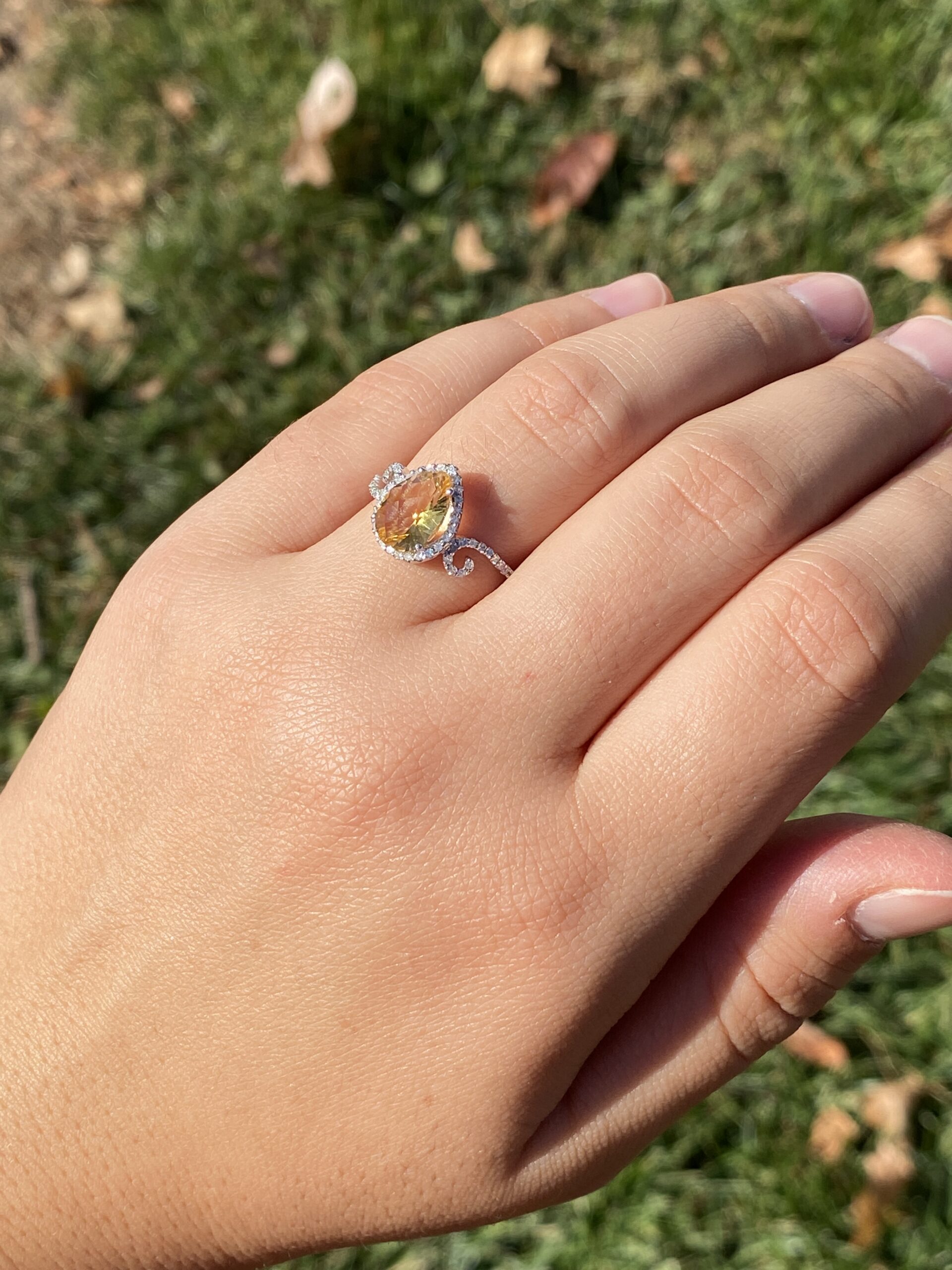 The 34th Avenue: Checkerboard Citrine and Natural Diamond Ring in White Gold - Image 10