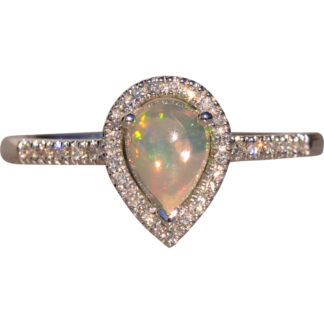 The 29th Avenue: Natural Opal and Diamond Halo Ring in White Gold