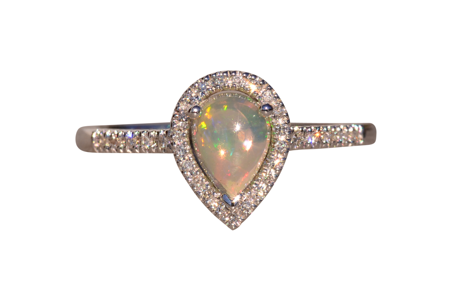 The 29th Avenue: Natural Opal and Diamond Halo Ring in White Gold