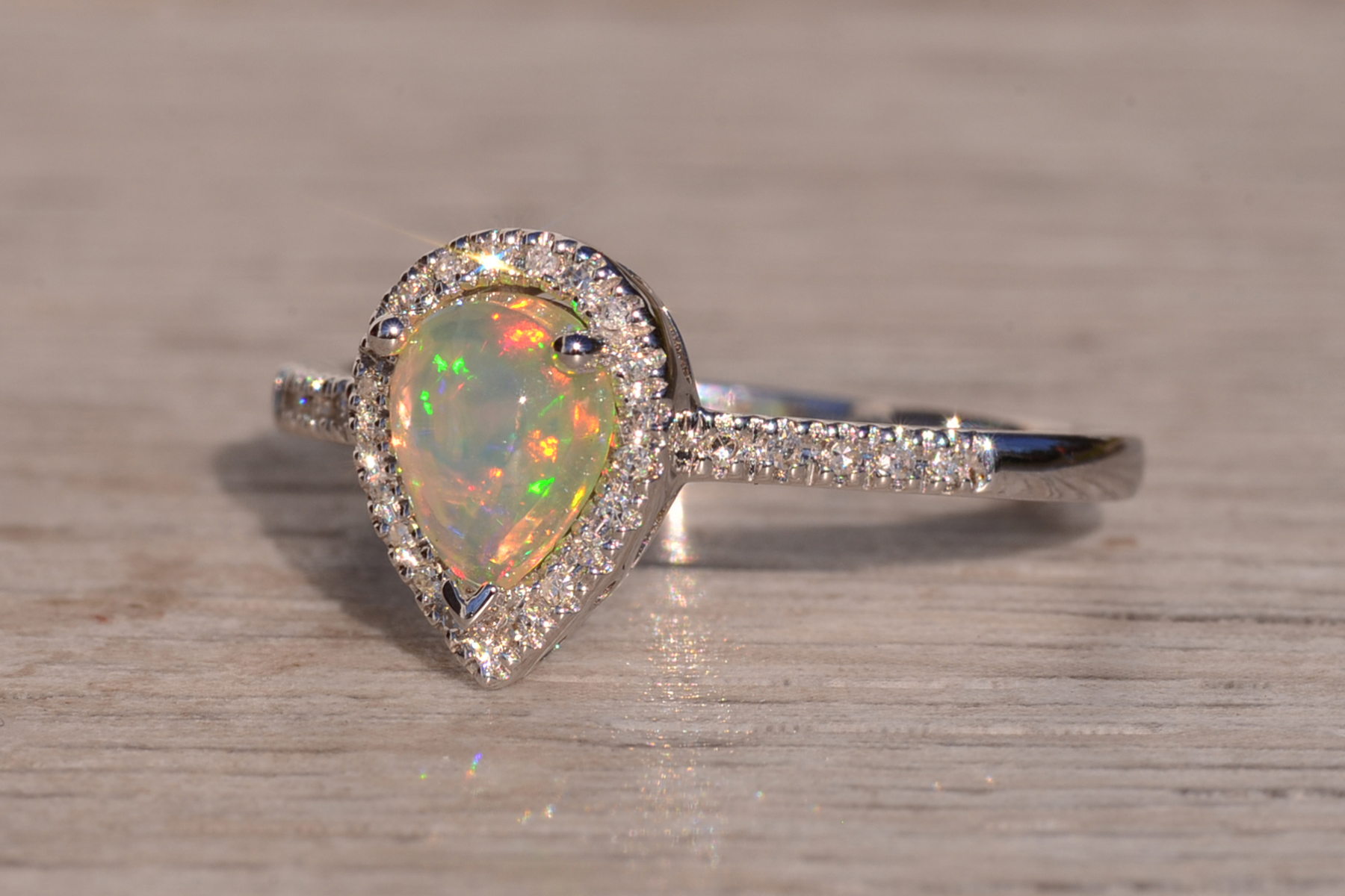 The 29th Avenue: Natural Opal and Diamond Halo Ring in White Gold - Image 3