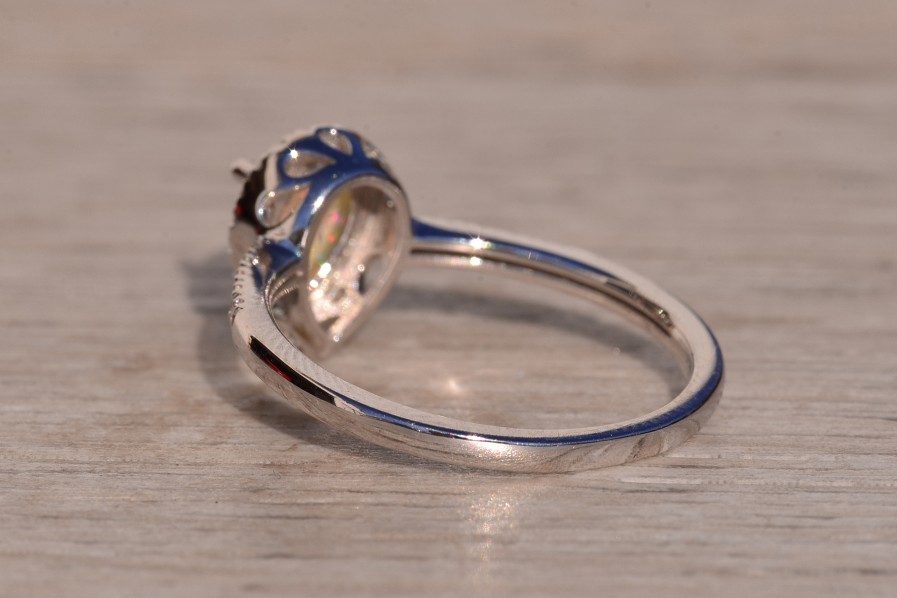 The 29th Avenue: Natural Opal and Diamond Halo Ring in White Gold - Image 4