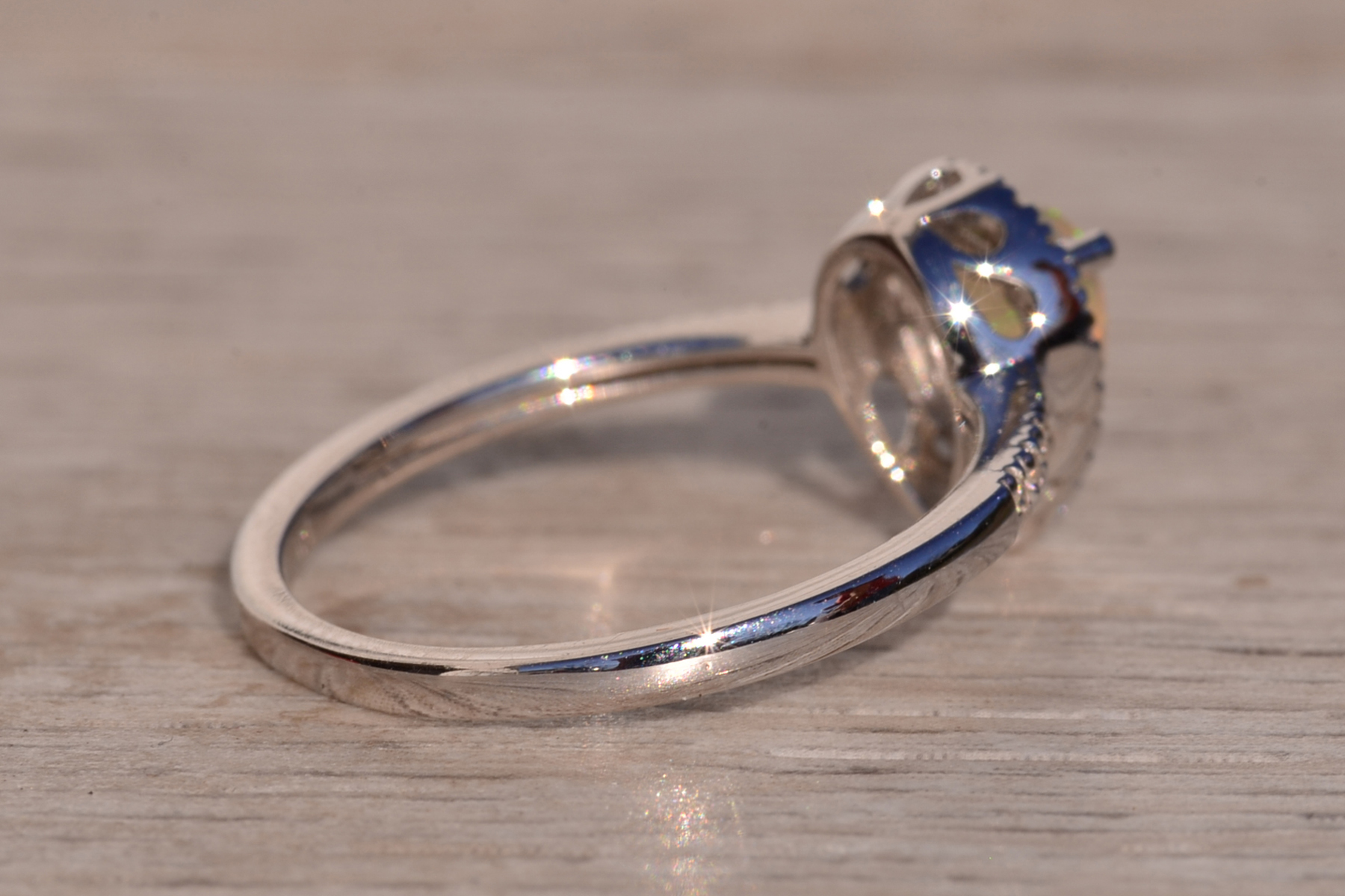 The 29th Avenue: Natural Opal and Diamond Halo Ring in White Gold - Image 5