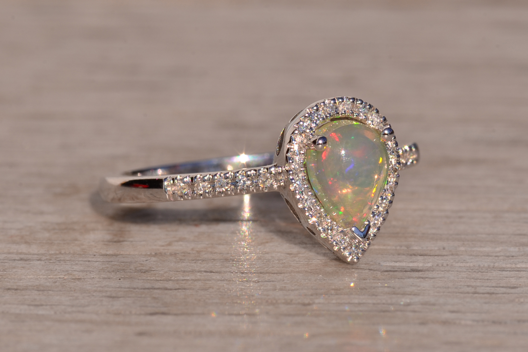 The 29th Avenue: Natural Opal and Diamond Halo Ring in White Gold - Image 6