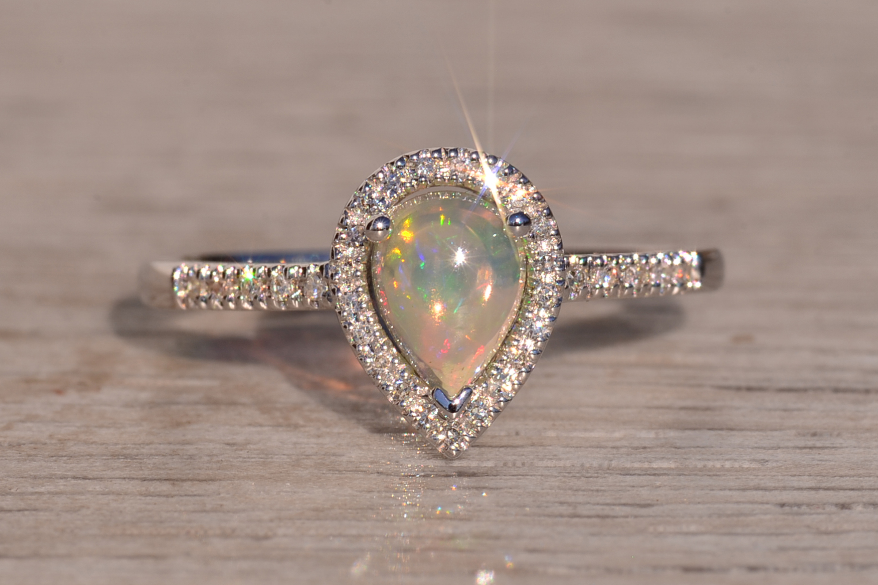 The 29th Avenue: Natural Opal and Diamond Halo Ring in White Gold - Image 7