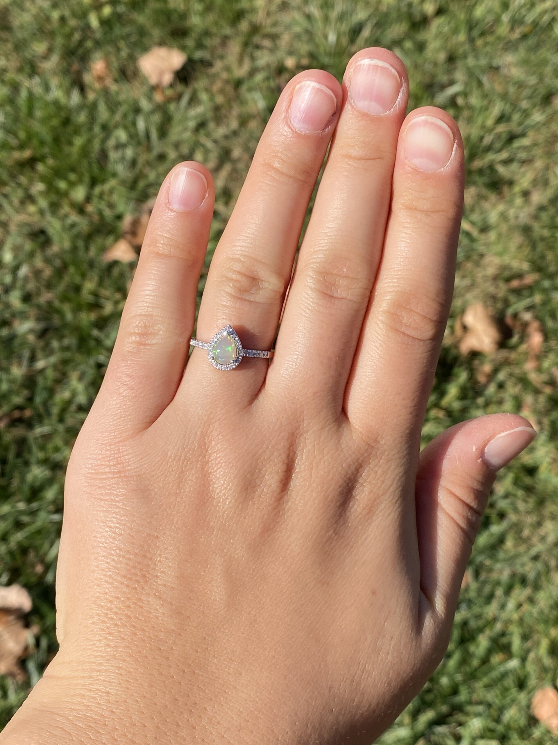 The 29th Avenue: Natural Opal and Diamond Halo Ring in White Gold - Image 8
