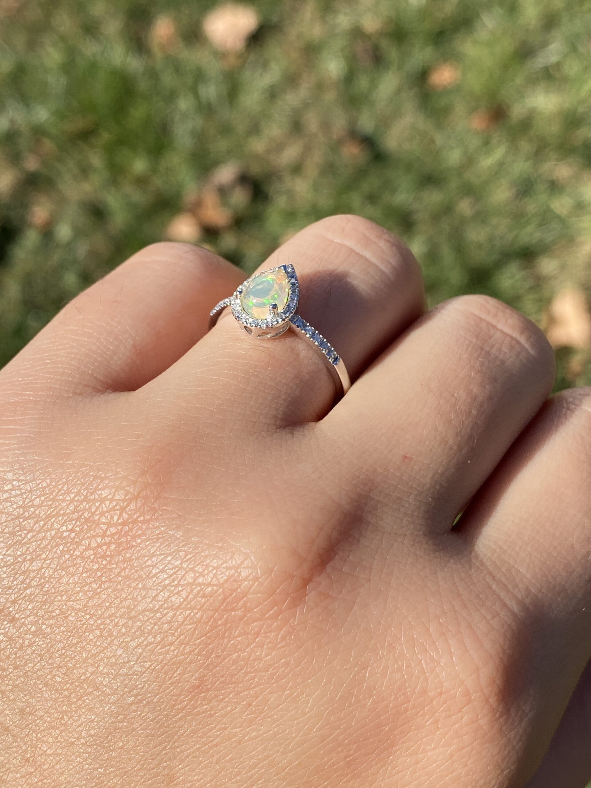 The 29th Avenue: Natural Opal and Diamond Halo Ring in White Gold - Image 10