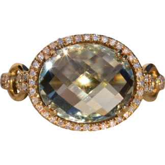 SOLD - The 63rd Avenue: Oval Checkerboard Cut Praisiolite and Diamond Halo Ring