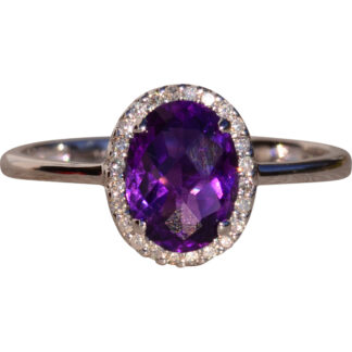 The 45th Avenue: Amethyst and Diamond Halo Ring in White Gold