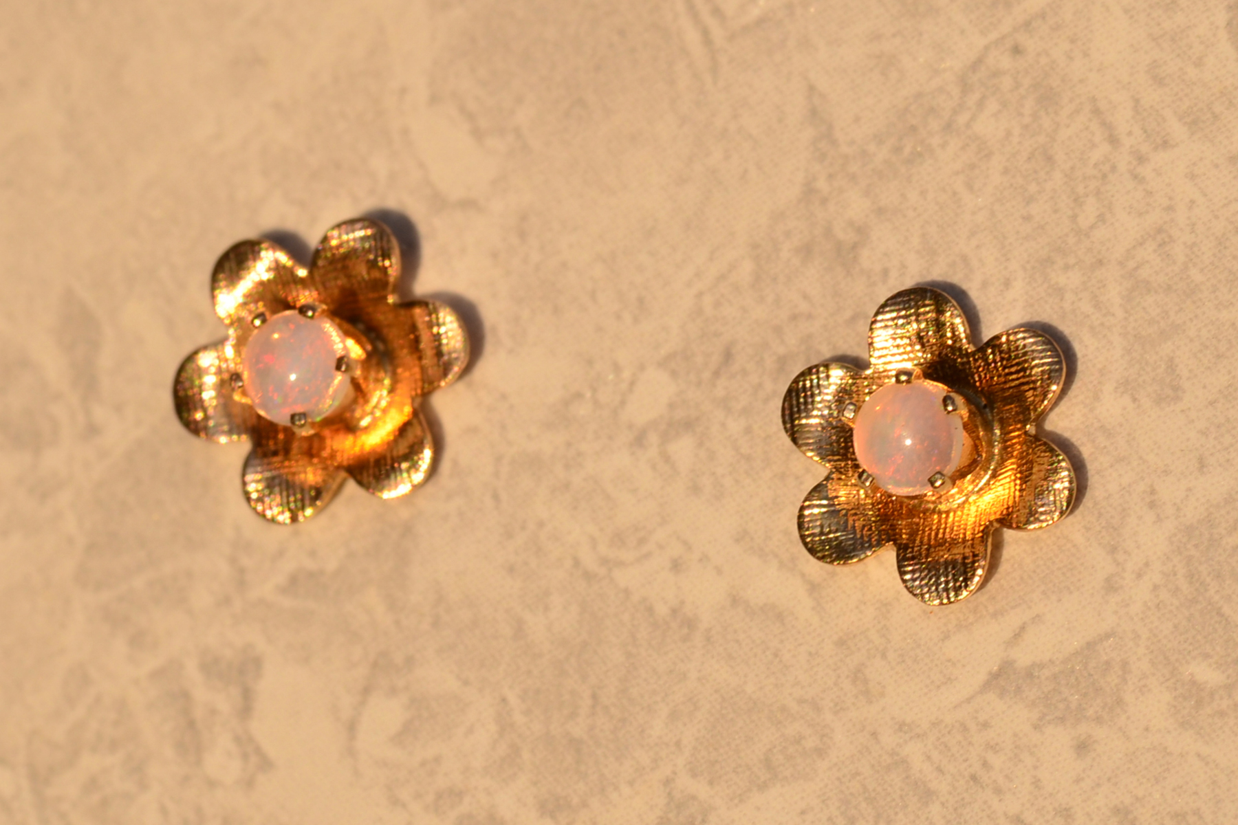 The 53rd Avenue: Australian Opal Flower Studs in Yellow Gold - Image 3