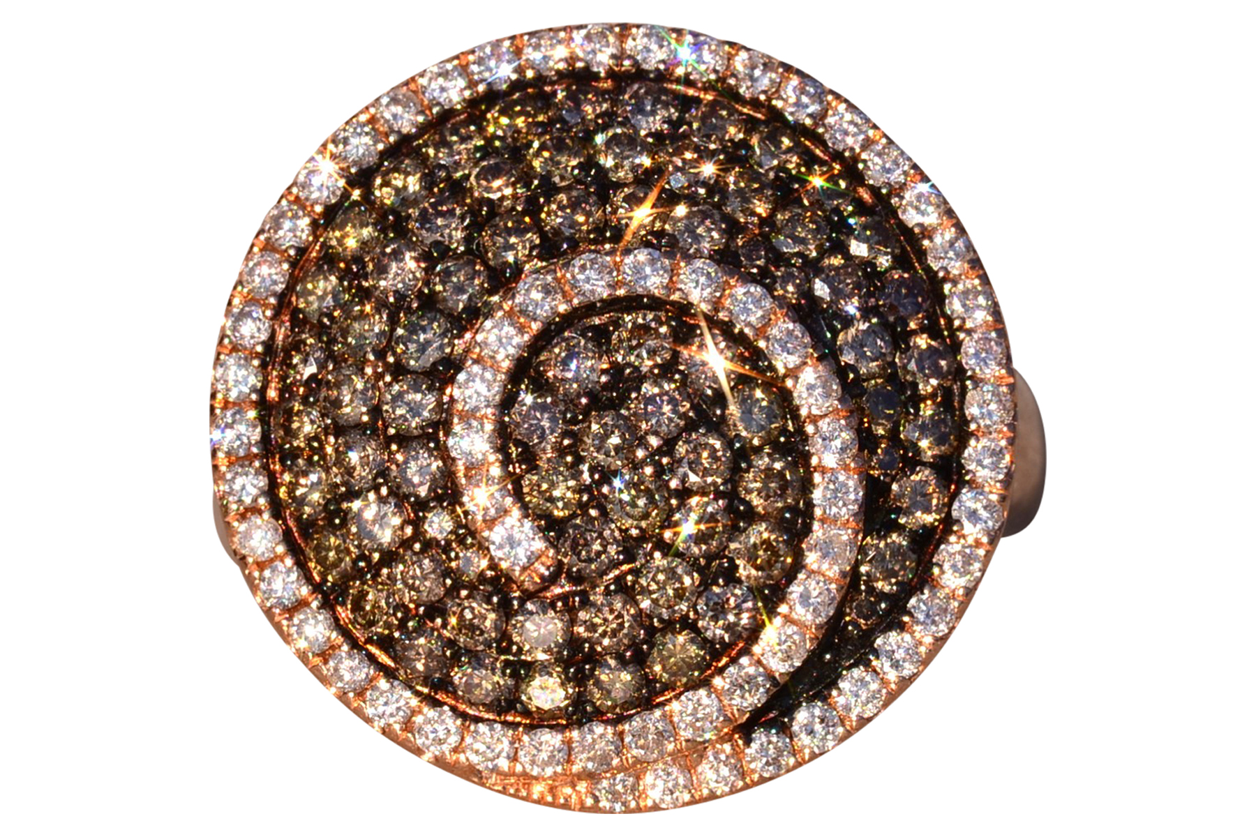 The 16th Avenue: Colored Diamond and White Diamond Spiral Ring