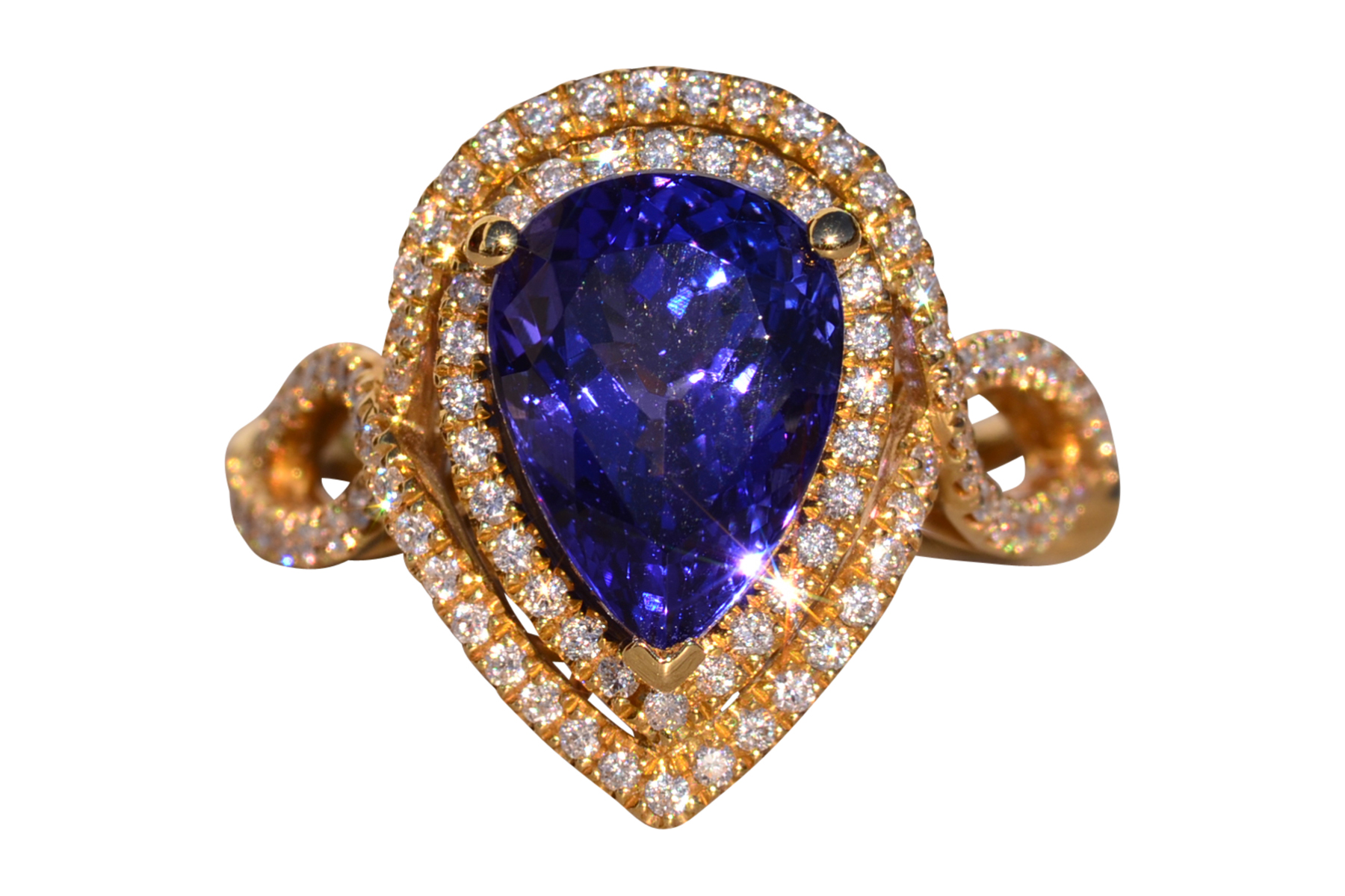 The 35th Avenue: Pear Shaped Tanzanite and Diamond Double Halo Ring