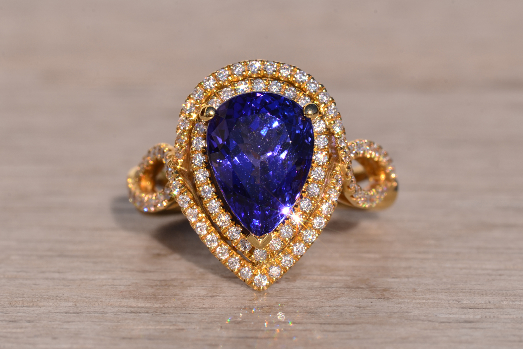 The 35th Avenue: Pear Shaped Tanzanite and Diamond Double Halo Ring - Image 2