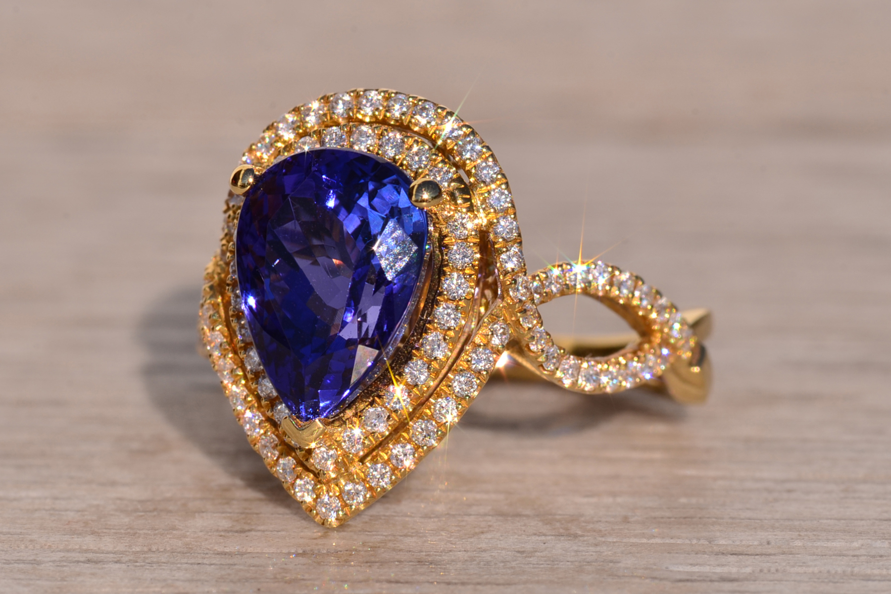 The 35th Avenue: Pear Shaped Tanzanite and Diamond Double Halo Ring - Image 3