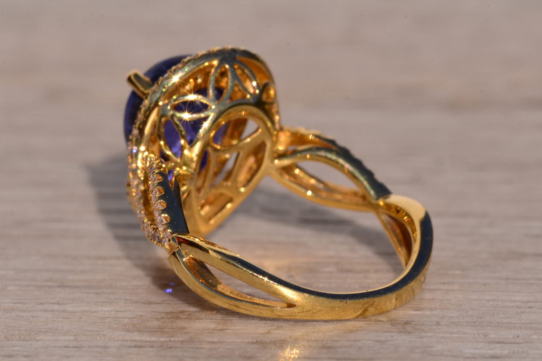 The 35th Avenue: Pear Shaped Tanzanite and Diamond Double Halo Ring - Image 4