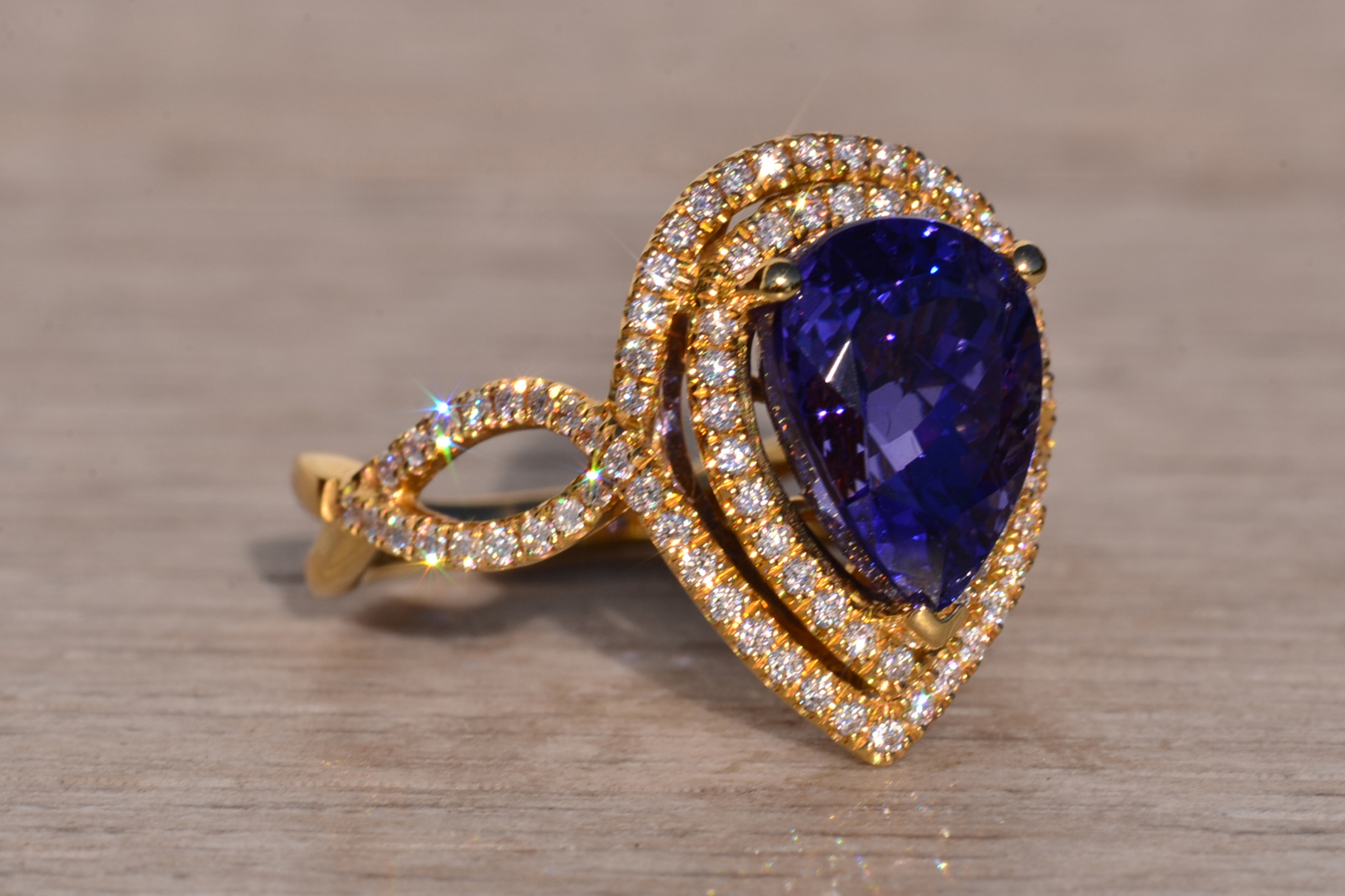 The 35th Avenue: Pear Shaped Tanzanite and Diamond Double Halo Ring - Image 6