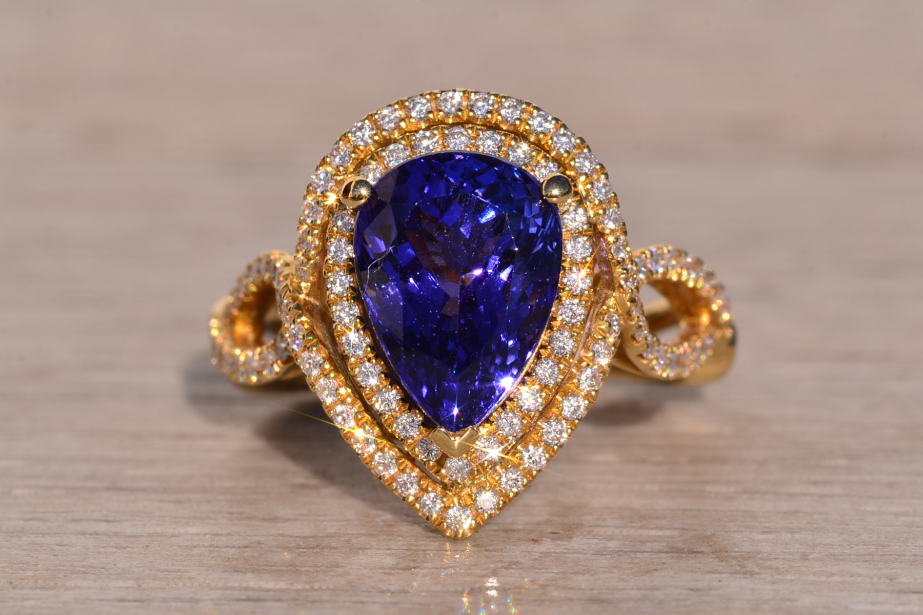 The 35th Avenue: Pear Shaped Tanzanite and Diamond Double Halo Ring - Image 7