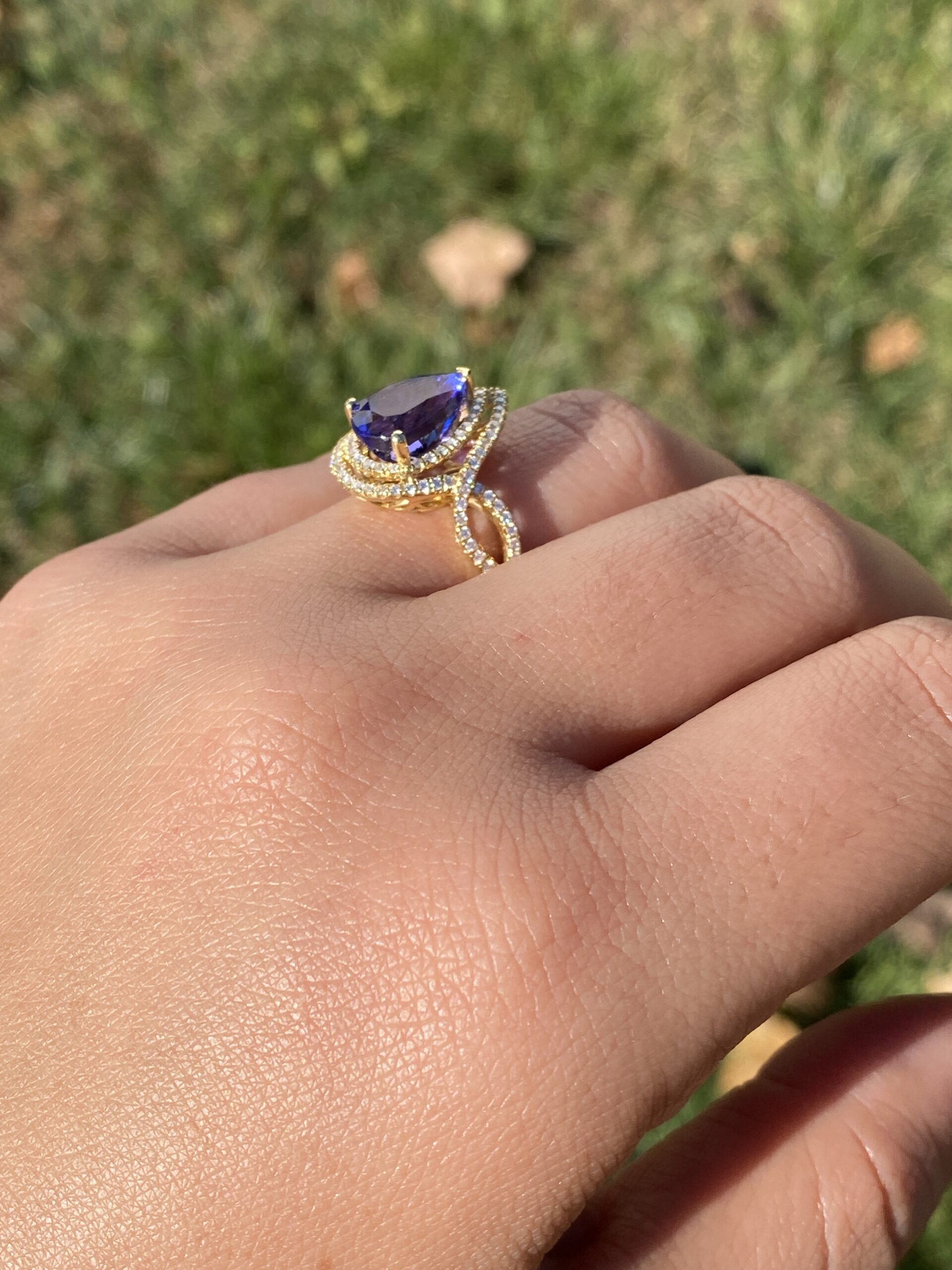 The 35th Avenue: Pear Shaped Tanzanite and Diamond Double Halo Ring - Image 10