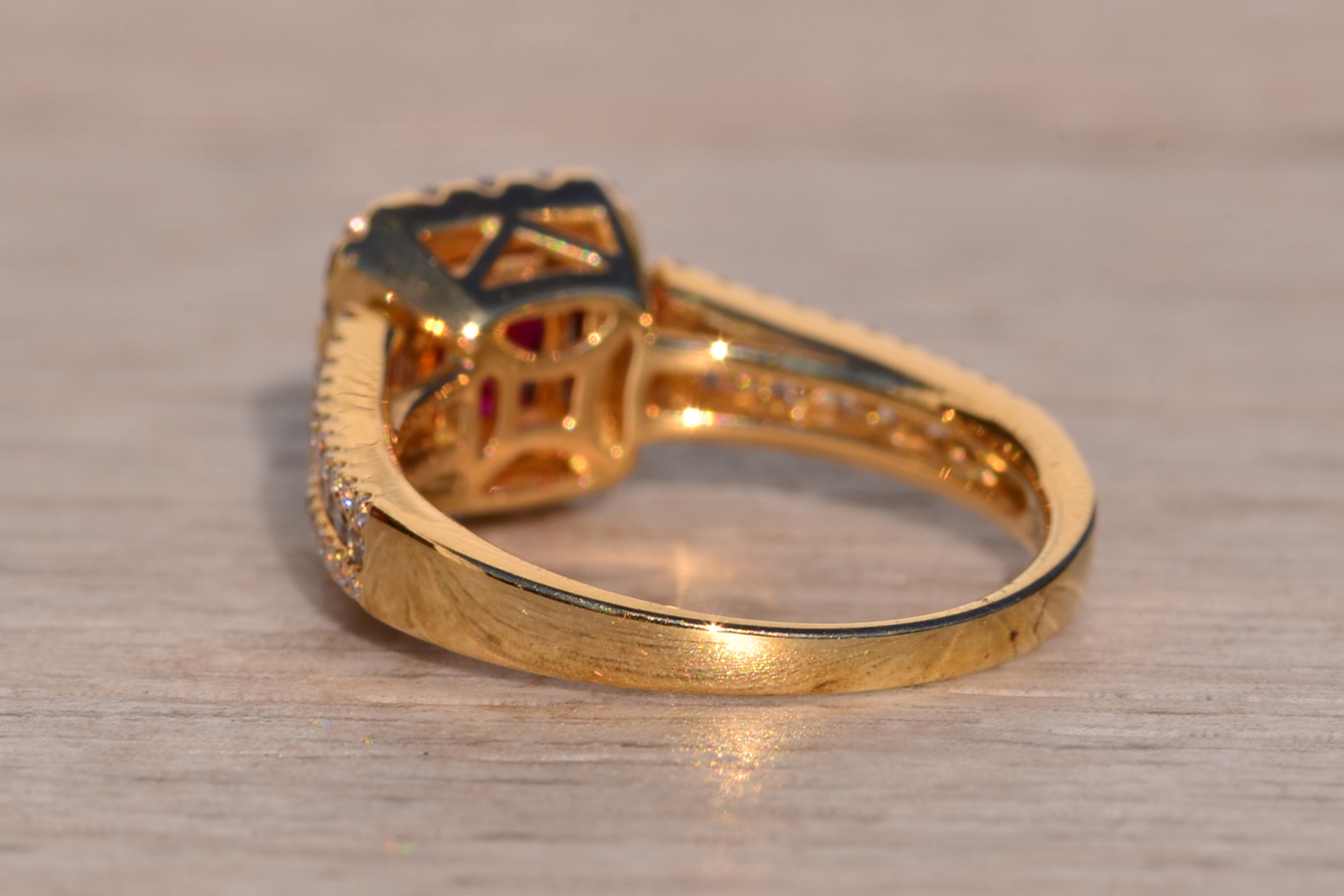 The 61st Avenue: Cushion Shaped Natural Burmese Ruby and Diamond Ring in Yellow Gold - Image 4