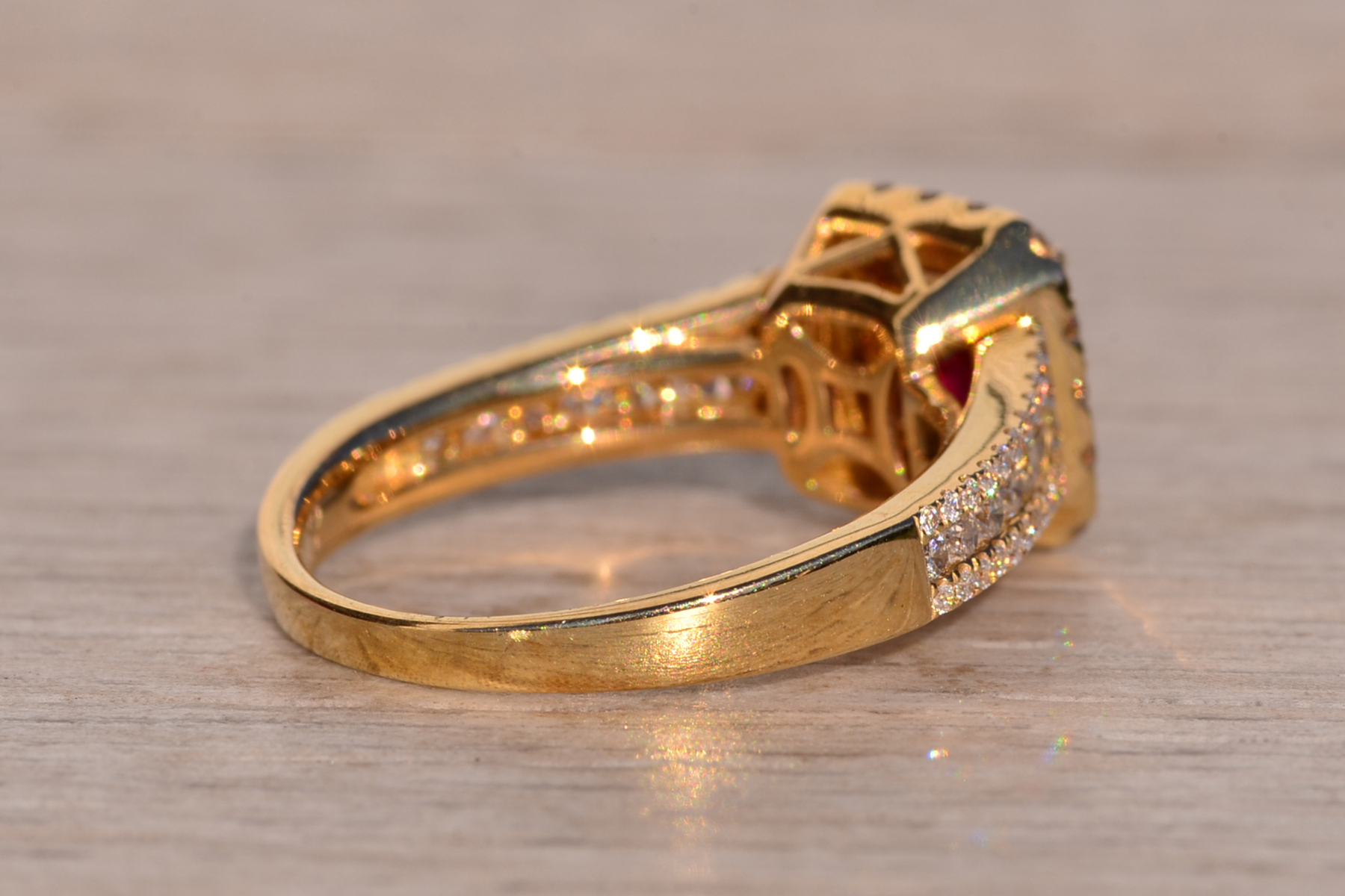 The 61st Avenue: Cushion Shaped Natural Burmese Ruby and Diamond Ring in Yellow Gold - Image 5