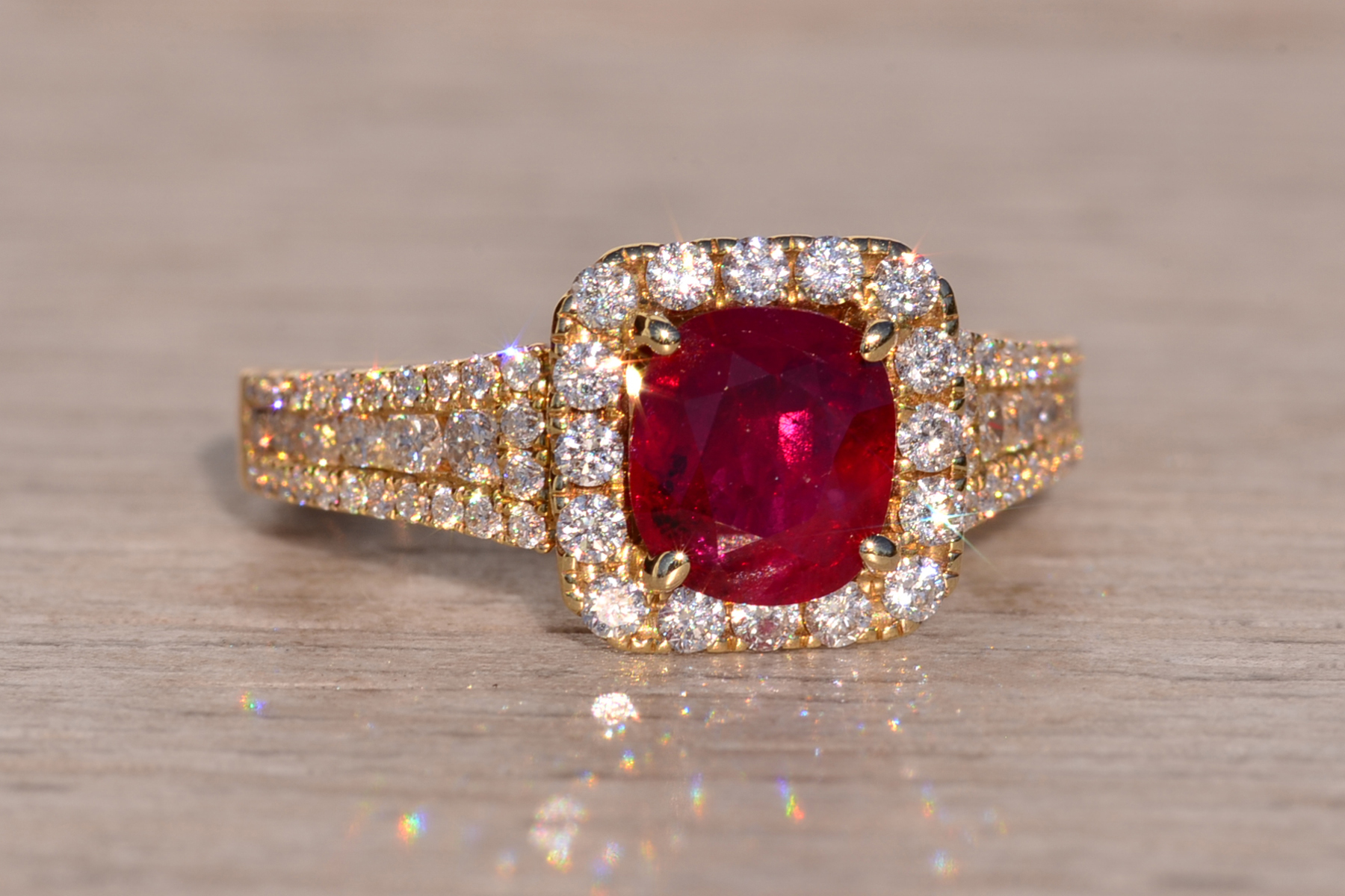 The 61st Avenue: Cushion Shaped Natural Burmese Ruby and Diamond Ring in Yellow Gold - Image 6