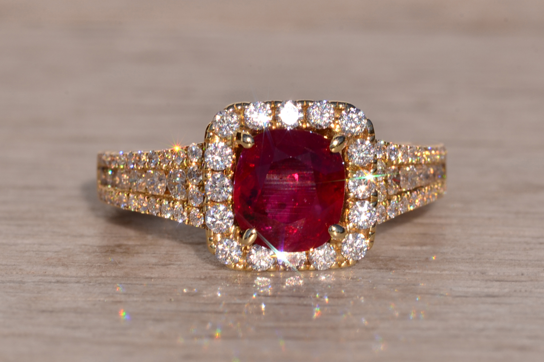The 61st Avenue: Cushion Shaped Natural Burmese Ruby and Diamond Ring in Yellow Gold - Image 7