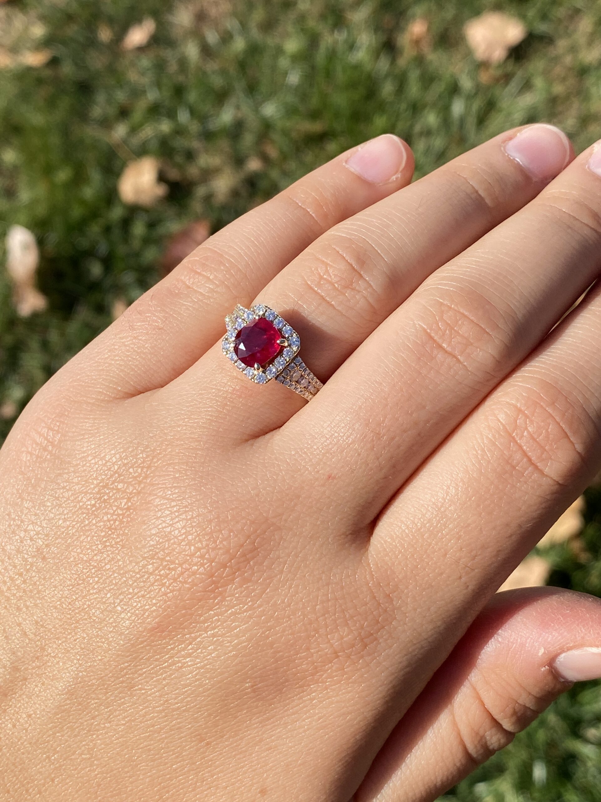 The 61st Avenue: Cushion Shaped Natural Burmese Ruby and Diamond Ring in Yellow Gold - Image 9
