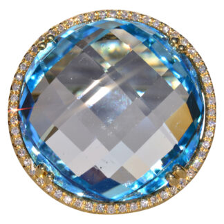 The 11th Avenue: Checkerboard Cut Blue Topaz and Diamond Halo Cocktail Ring
